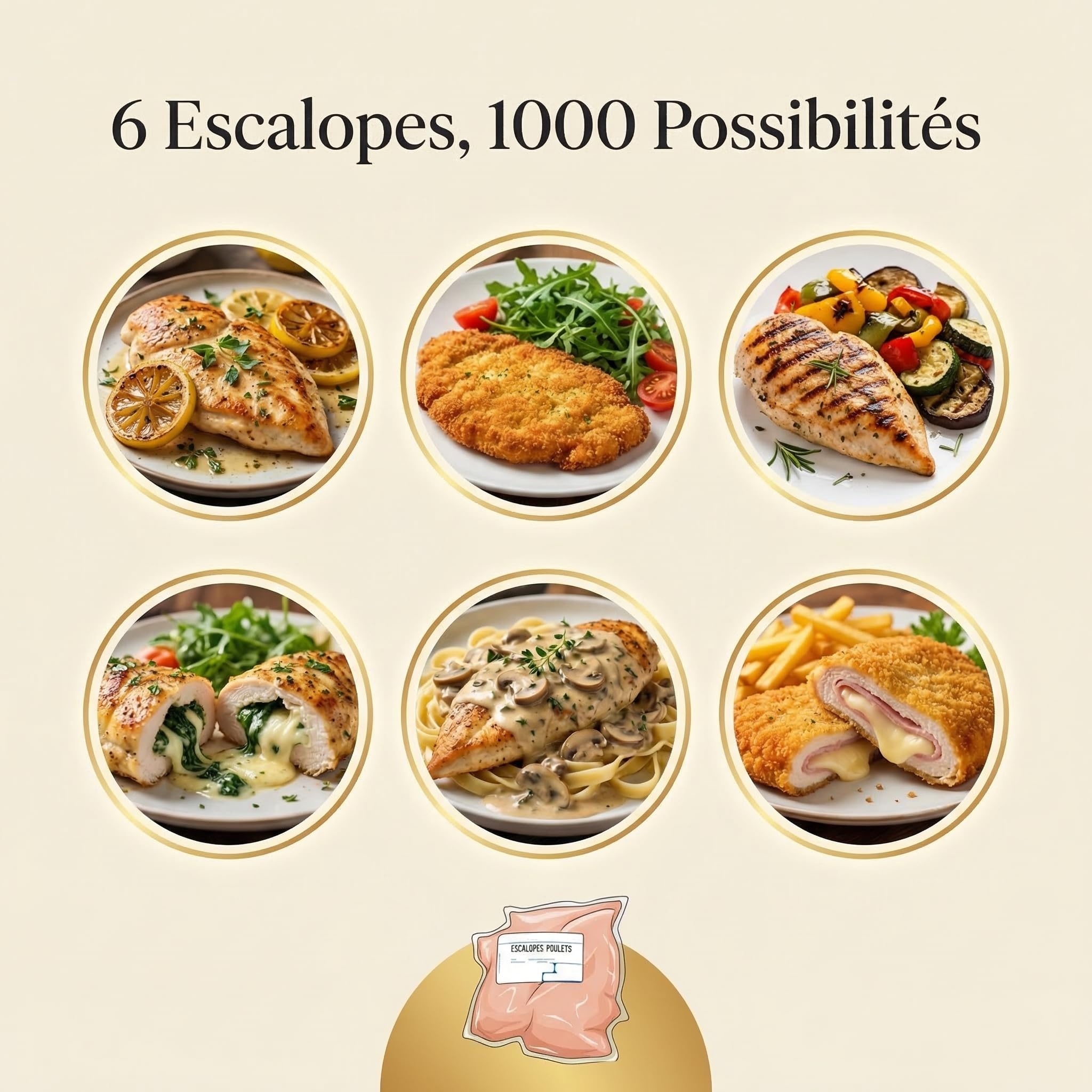 Lots de 6 escalopes de poulet fermier 3x2, env 900g
