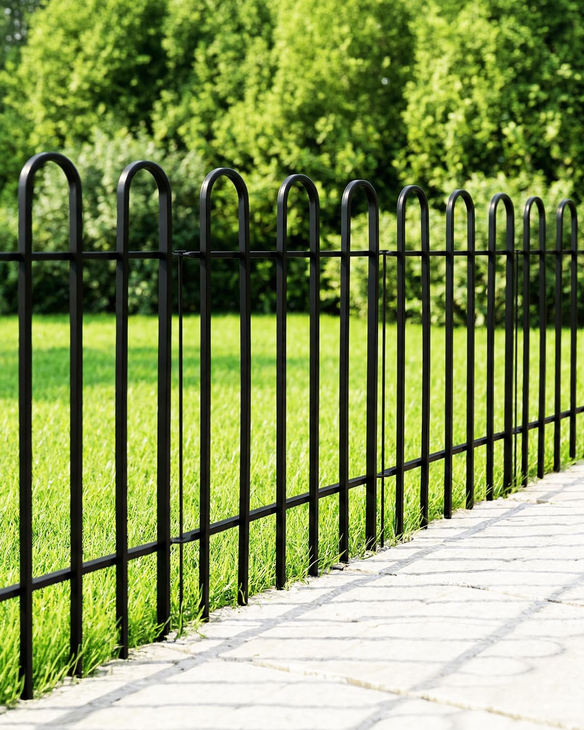 ARIFARO Tall Decorative Metal Garden Fence Panels, 5 Pack, 76 cm H x 56 cm W Each, 2.8 m Total Length, No Digging Border Fence for Flower Beds, Paths, Lawn Edging and Garden Protection, Black