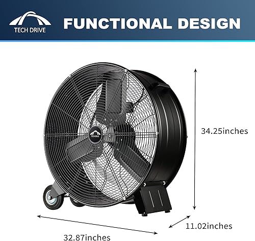 Miniatura 3 de Tech Drive Ventilador de tambor industrial de metal resistente, ventilador de tienda de alta velocidad de 30 pulgadas, ventilador de piso grande