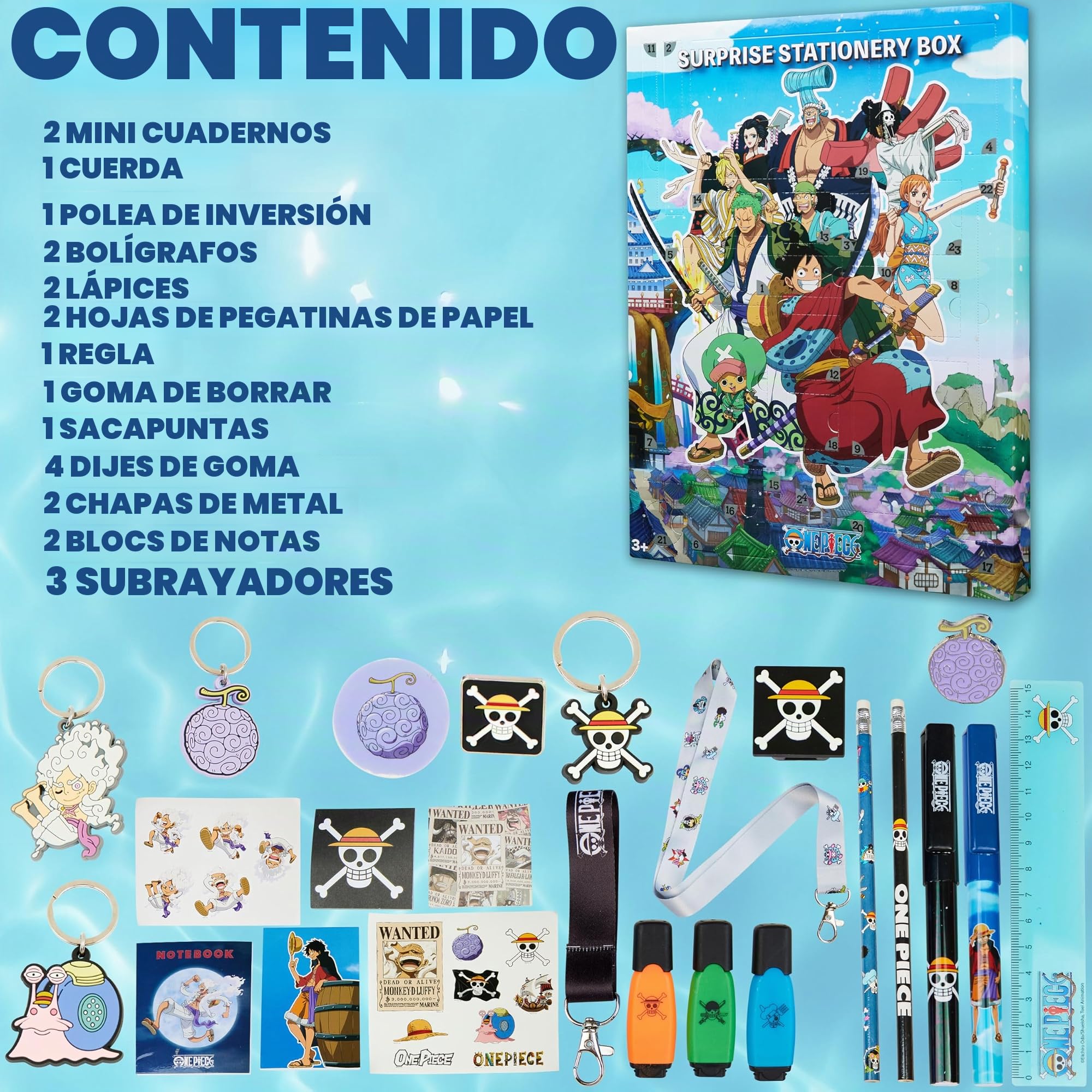 One Piece Calendario Adviento 2025 para Niños y Adolescentes, Material Escolar y Papeleria Bonita, Calendário Anime Cuenta Atrás para Navidad