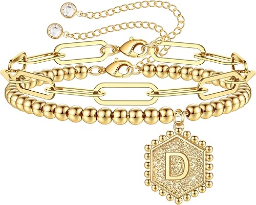 IEFWELL Pulseras de oro para mujeres, adolescentes, niñas, oro auténtico de 14 quilates, pulseras de plata chapada en oro rosa con cuentas para
