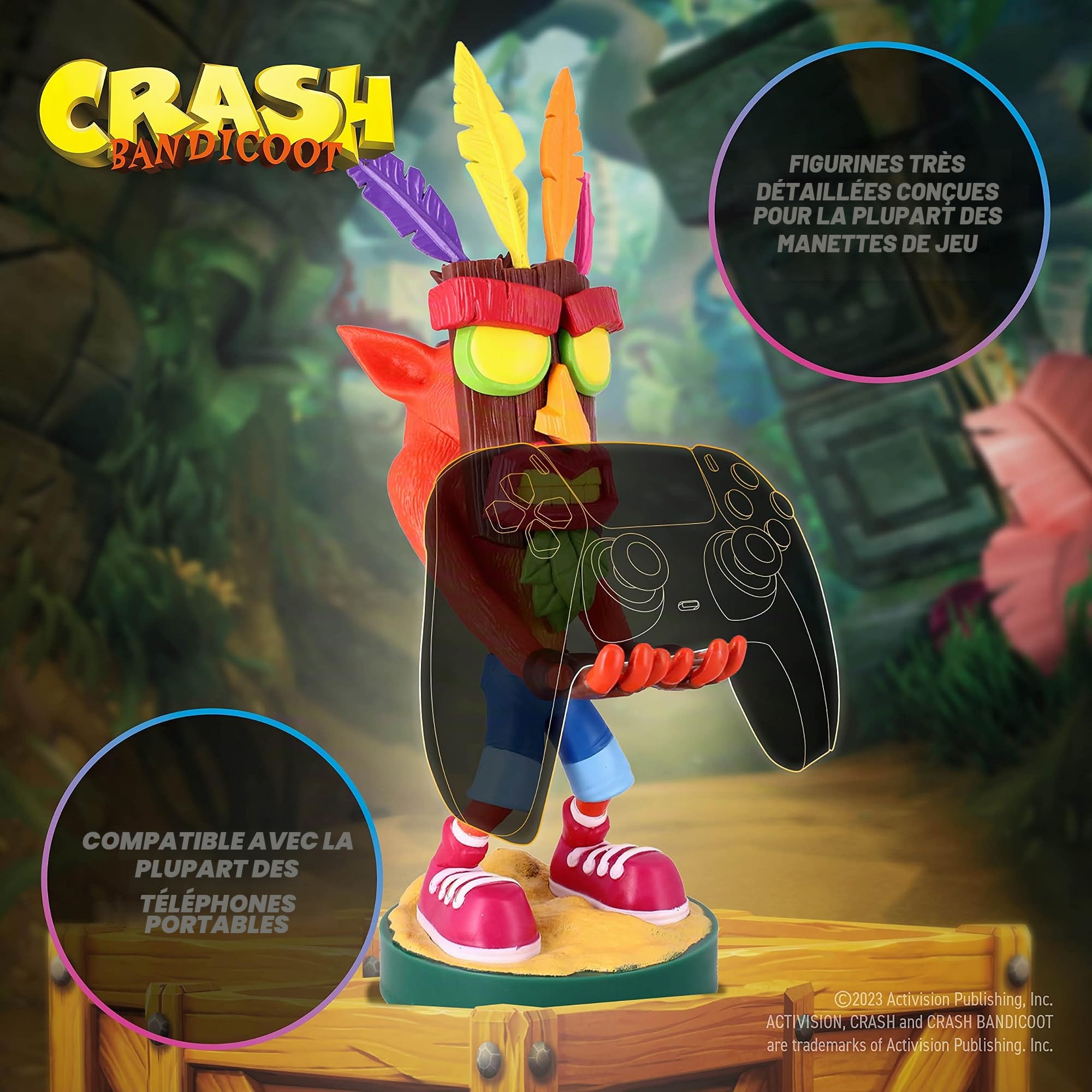 Cableguys Crash Bandicoot Crash Aku Aku Support Manette et Porte Telephone - Gaming Accessoire et Figurine pour Bureau et Gamer Setup, Compatible avec Xbox, PlayStation et la Plupart des Manettes