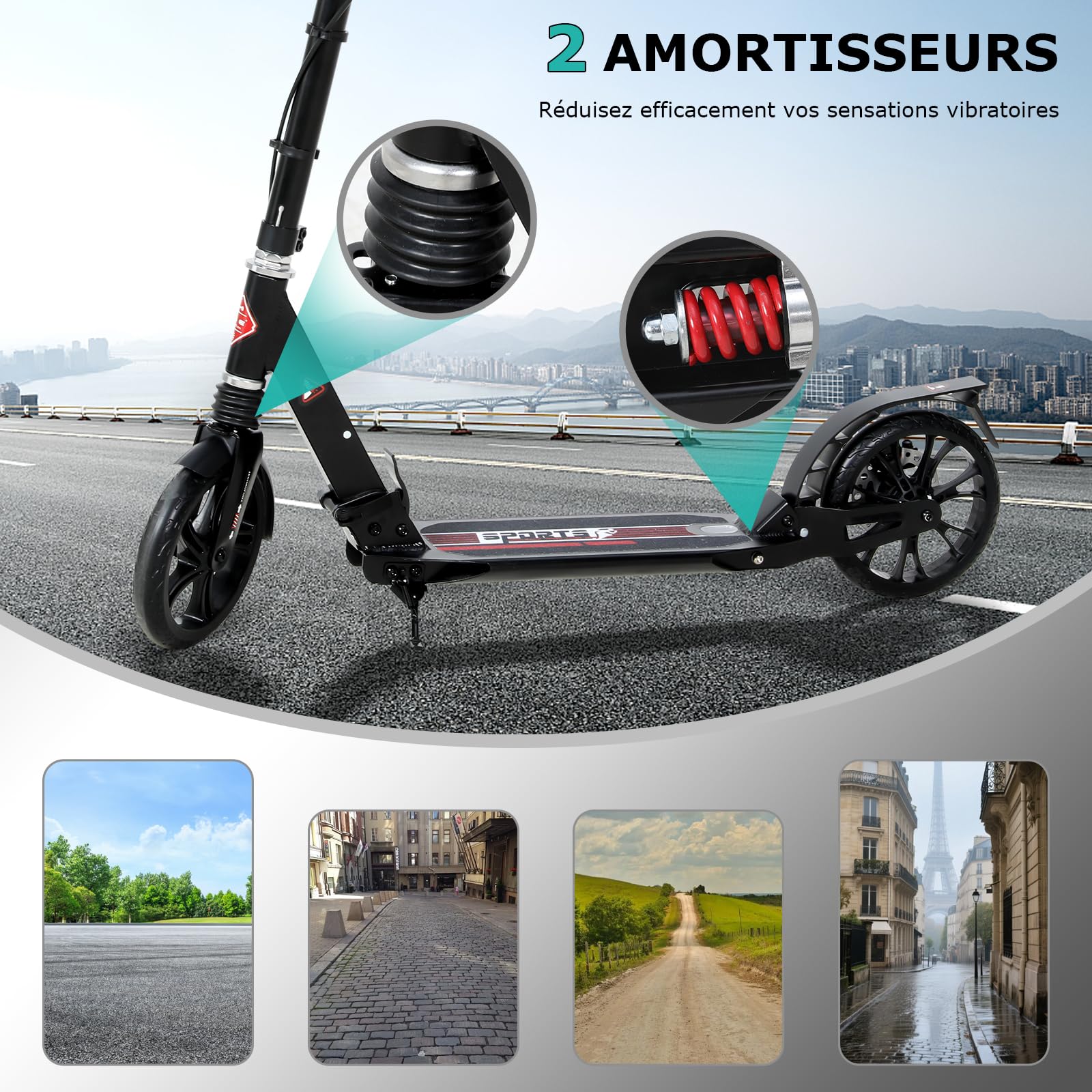 ISE Trottinette Pliable 2 Roues en Aluminium,Hauteur de Guidon Réglable,Double Système d'absorption de Choc & Freinage,Grande Roue avec Pneu Antidérapant,pour Adultes et Adolescents de 12 Ans à 100kg