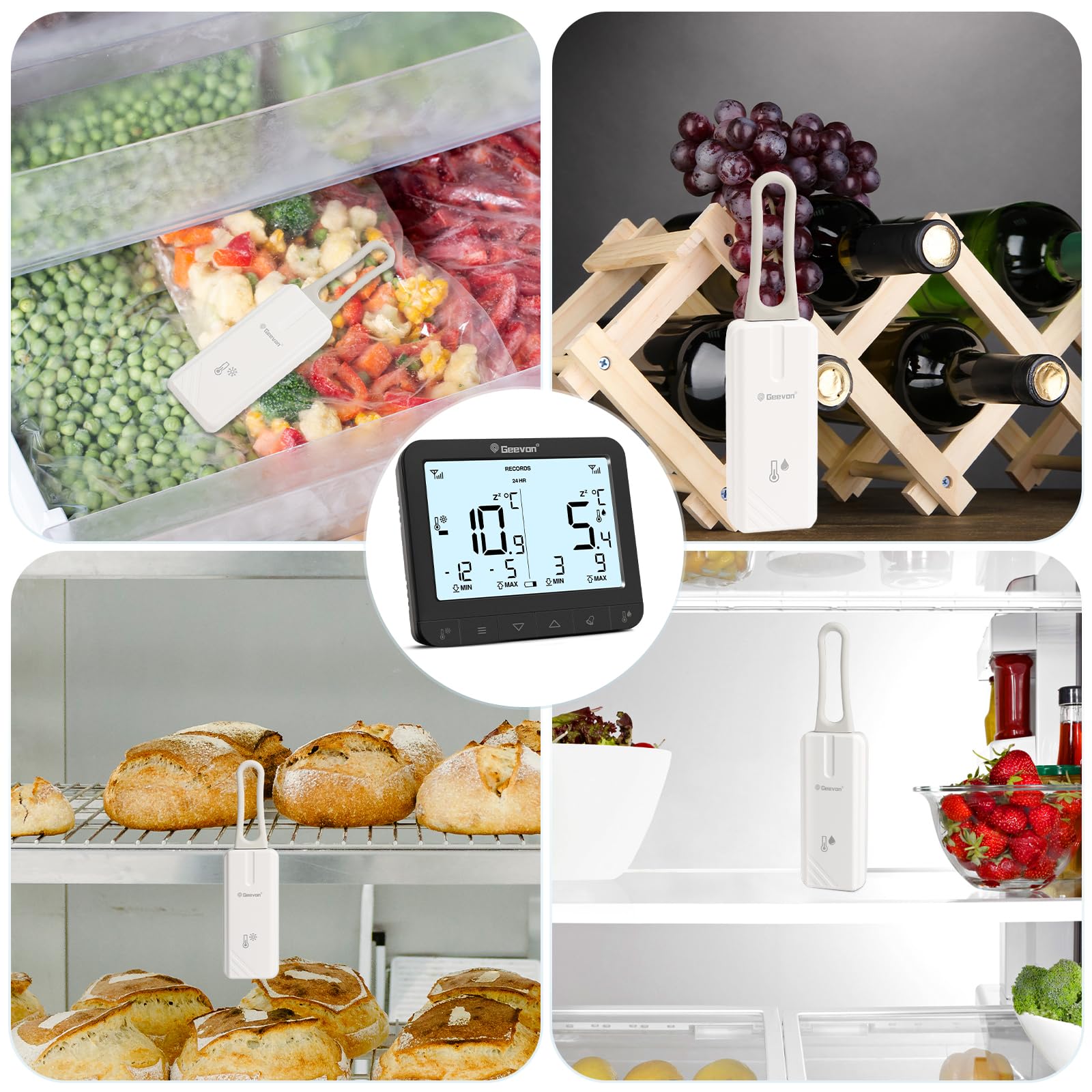 Geevon Termometro per frigorifero, indicatore digitale di allarme temperatura per frigorifero e congelatore, massimo minimo per un monitoraggio accurato della temperatura, ideale per piccoli
