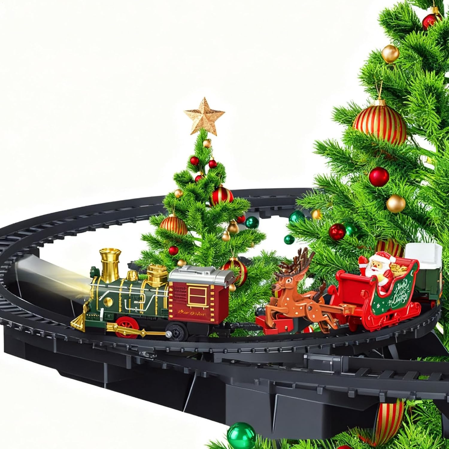 Christmas Tree Train - Rechargeable Christmas Vehicle with Track | Around The Tree Train Set with Light and Music - for Kids Ages 3+ Holiday Party Home Indoor Play
