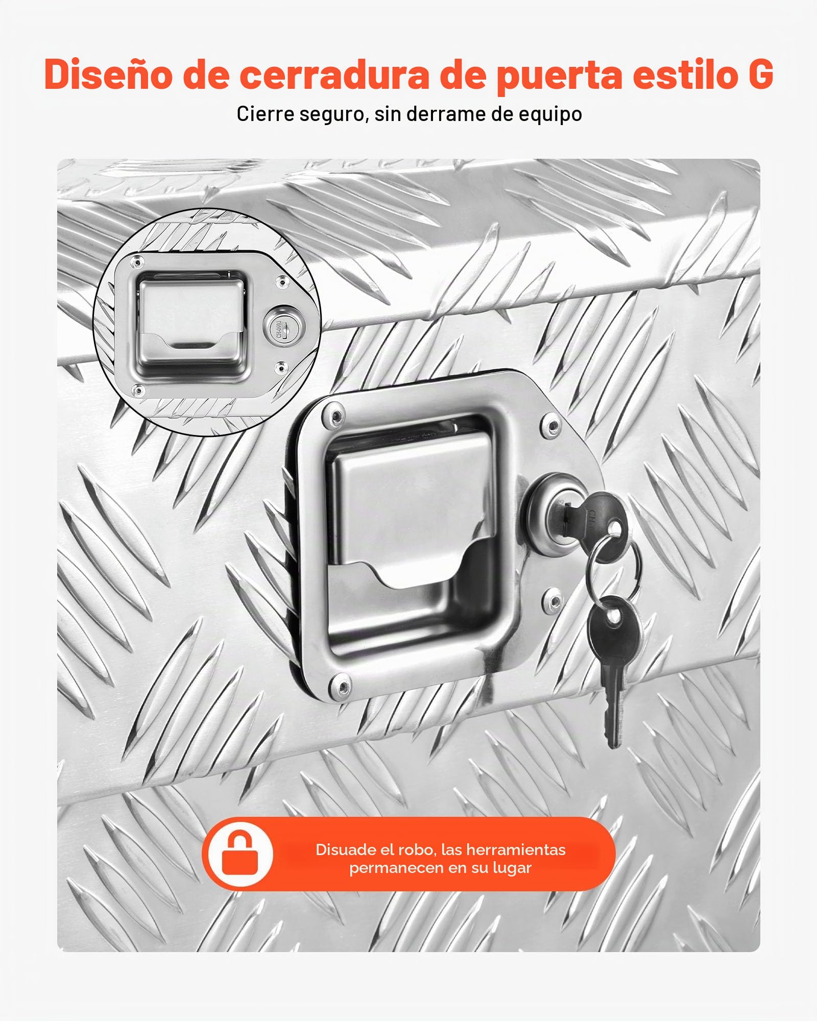VEVOR Caja de Herramientas para Caja de Camioneta, de Aluminio, con Dibujo, Cerradura y Llave, Ideal para Camioneta, RV, Remolque, Carga Máxima del Escalón 100 kg, 1219 x 340 x 330 mm, Plata