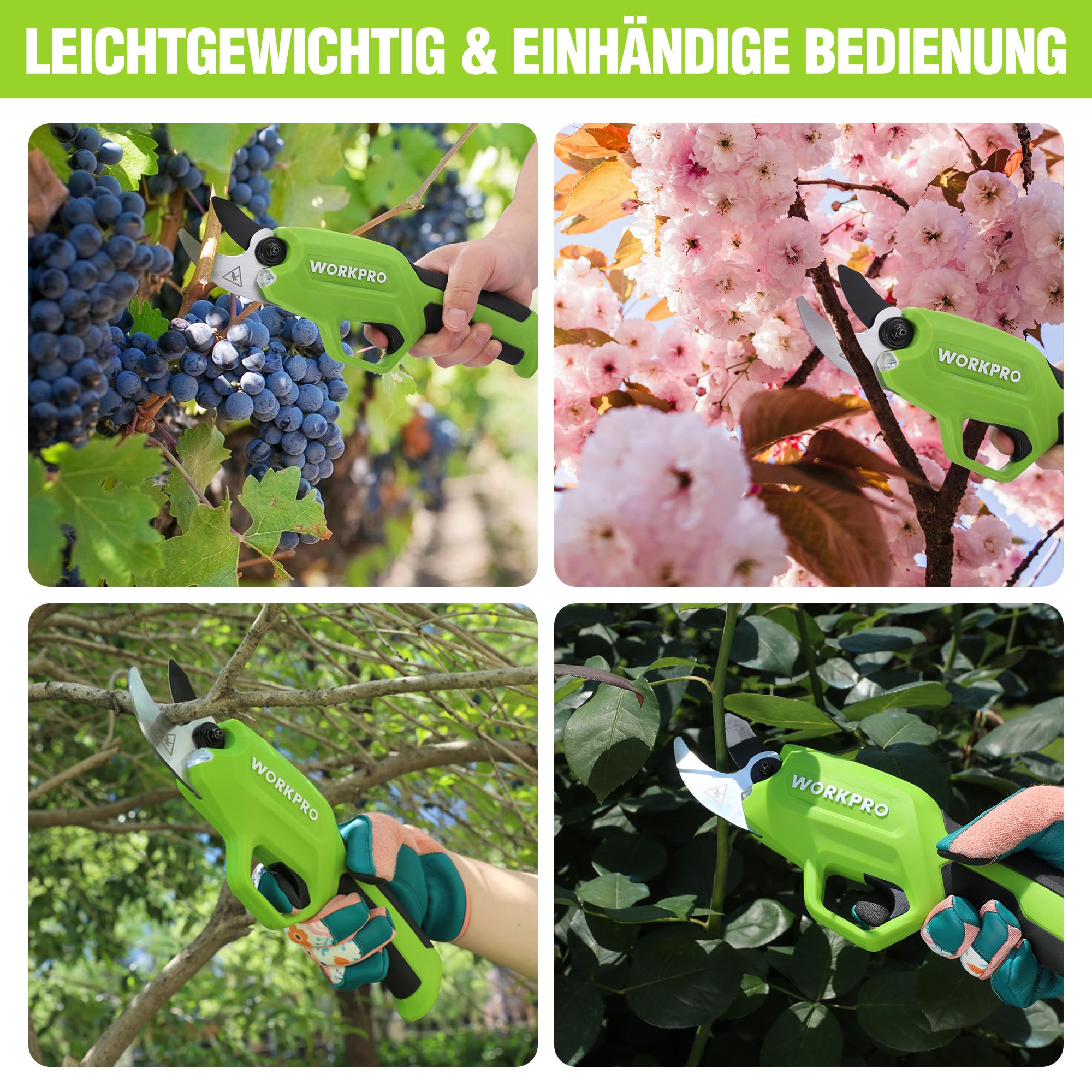WORKPRO 7,2V Akku Gartenschere, Professionelle elektrische Baumschere Astschere mit 19mm Schnittdurchmesser und 2Ah Akku für Garten, Äste und Obstbäume