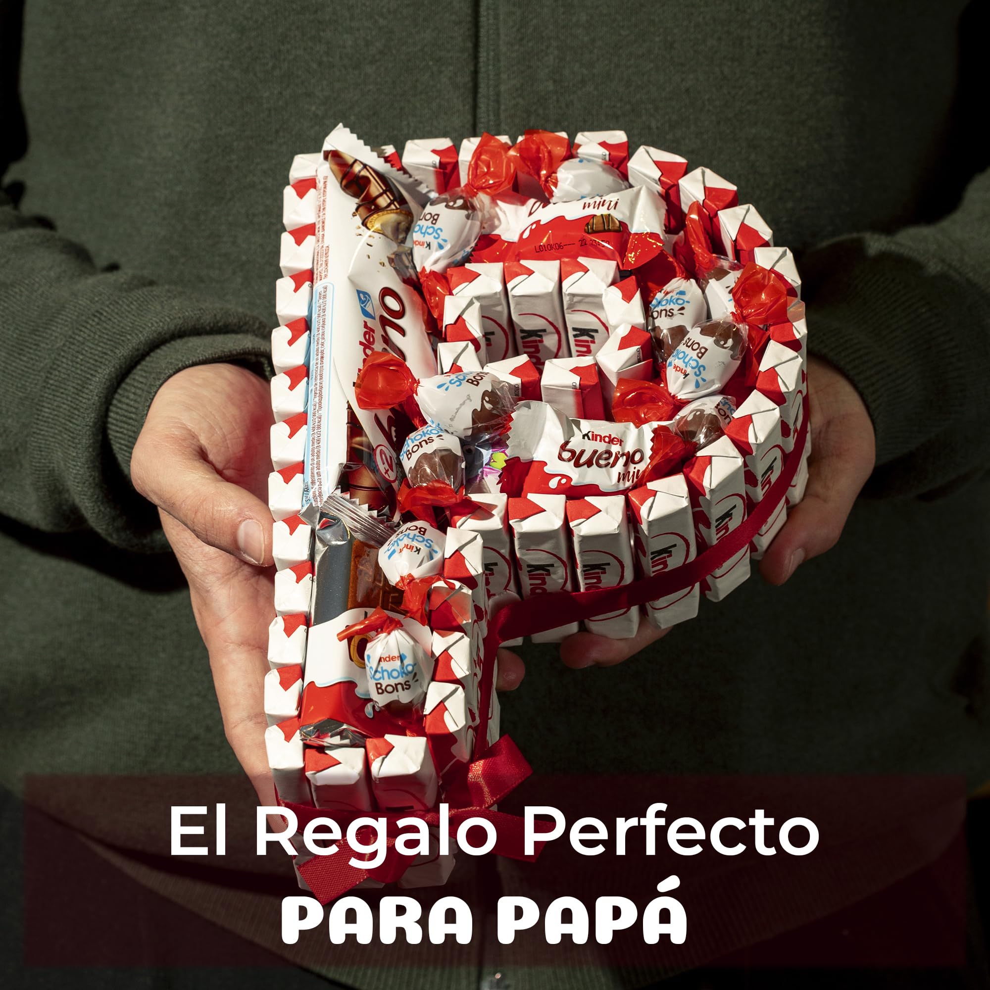 Onza Regalo dia del padre Original - Cesta Chocolates Kinder ''P'' de Papá - Kinder Bueno Pack para regalar: Kinder Chocolate, Happy Hippo, Cards, Schokobons - Regalos originales para hombre