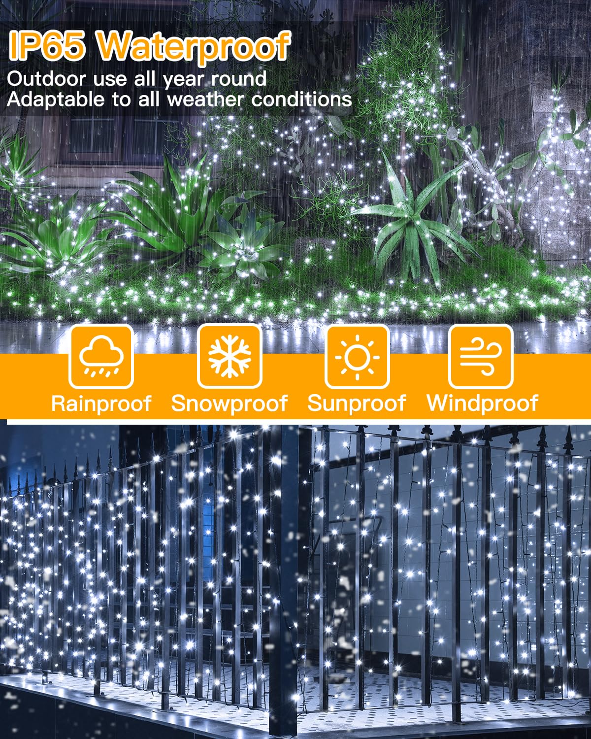 Ollny Solar Lights Outdoor Garden 20m 200 LEDs Fairy Light, Waterproof Cool White String with 8 Modes Large Capacity - Image 4
