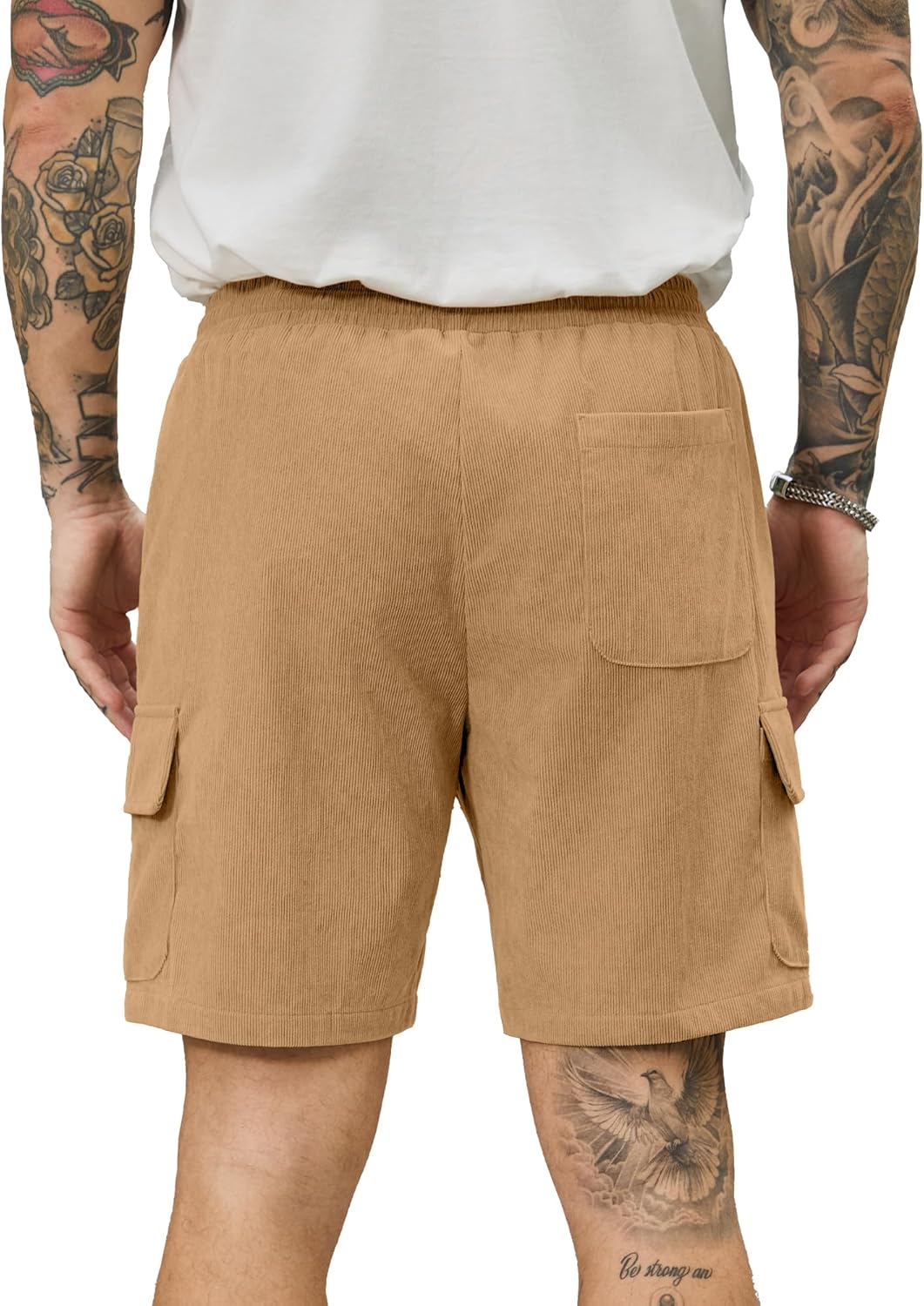 PLEPAN Men's 7" Corduroy Cargo Shorts Casual Lightweight Shorts with 5 Pockets, Drawstring Waist Relaxed Fit for Summer Beach - Image 2
