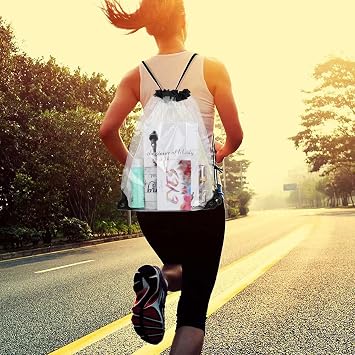 Transparent Drawstring Backpack 2 Pcs Swim Bagsports Drawstring Bag Cinch Sack Clear PVC Drawstring Bags for Women Men Sports Fitness
