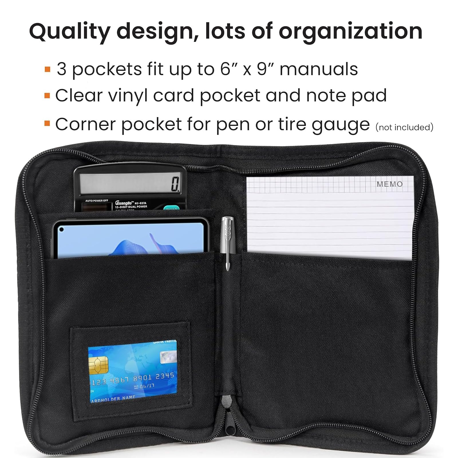 Carpeta de Coche Portadocumentos Coche Organizador de Documentos de Guantera Carpeta Documentación de Vehículos con Compartimento para Tarjeta, Licencia de Conducir (Negro)
