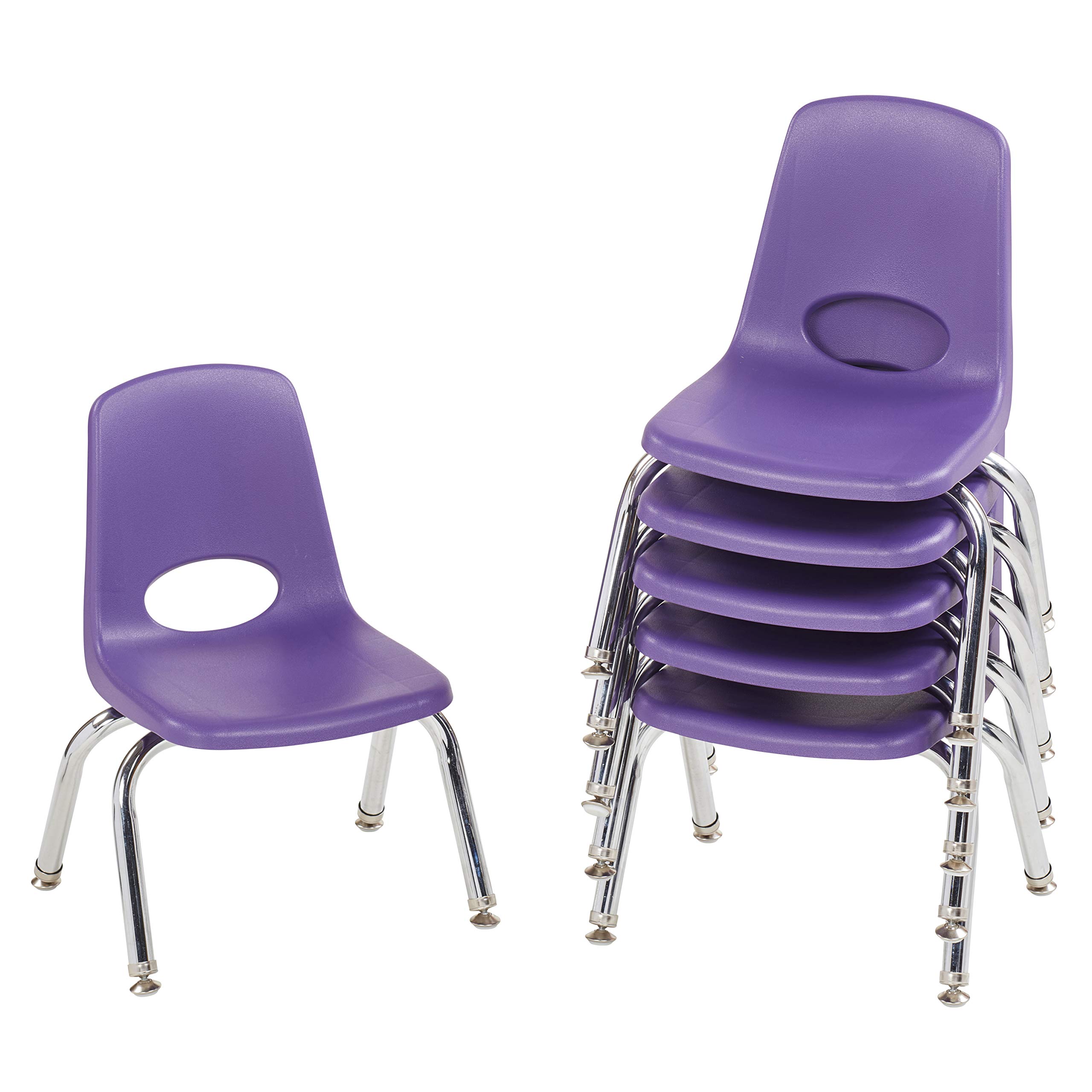 FDP 10" School Stack Chair, Stacking Student Seat with Chromed Steel Legs and Nylon Swivel Glides; for in-Home Learning or Classroom - Purple (6-Pack), 10356-PU