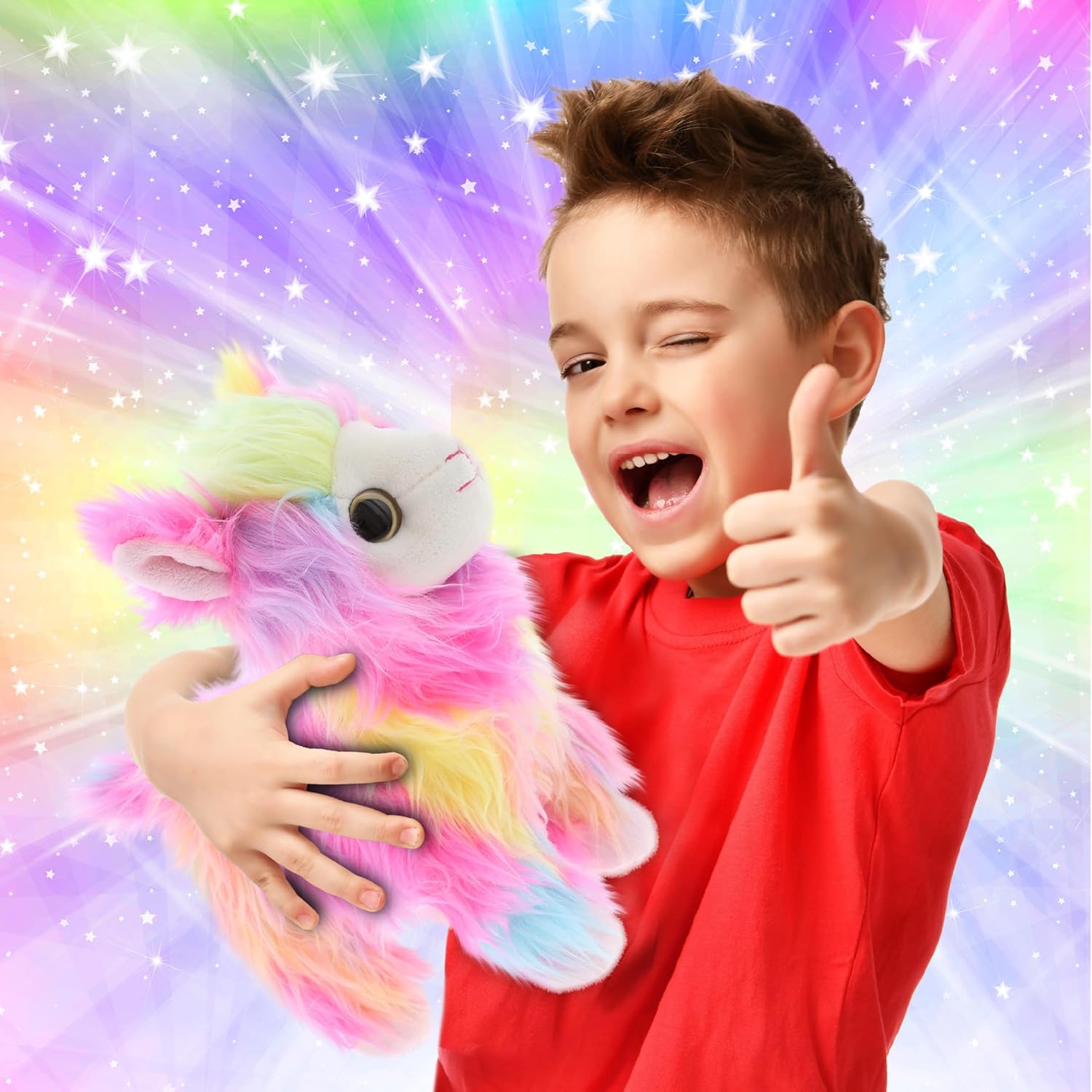 DolliBu Plush Rainbow Llamacorn Stuffed Animal - Soft Huggable Plush, Adorable Playtime Plush Toy, Cute Fantasy Animal Cuddle Gifts for Kids and Adults - 9.5" Inches