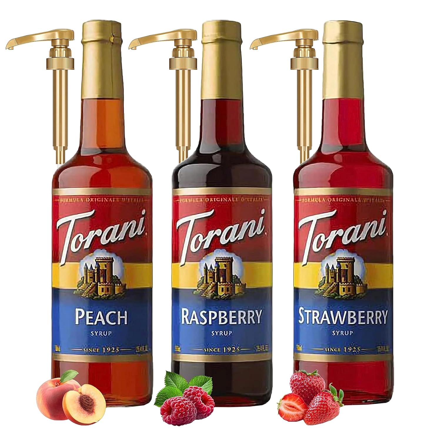 Torani fruit syrup trio with 3 Jimoco pumps