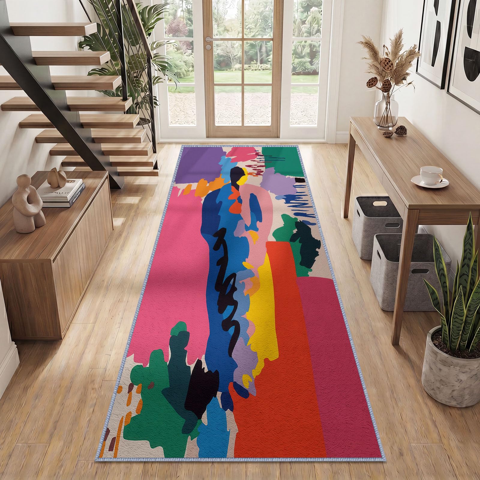 Bieżnik na korytarz, 60 x 300 cm, abstrakcyjne figury fauwizmu, antypoślizgowy, wytrzymały bieżnik, mata podłogowa z gumowym spodem, można prać, do przedpokoju, kuchni, sypialni, pralni, biura, kolor