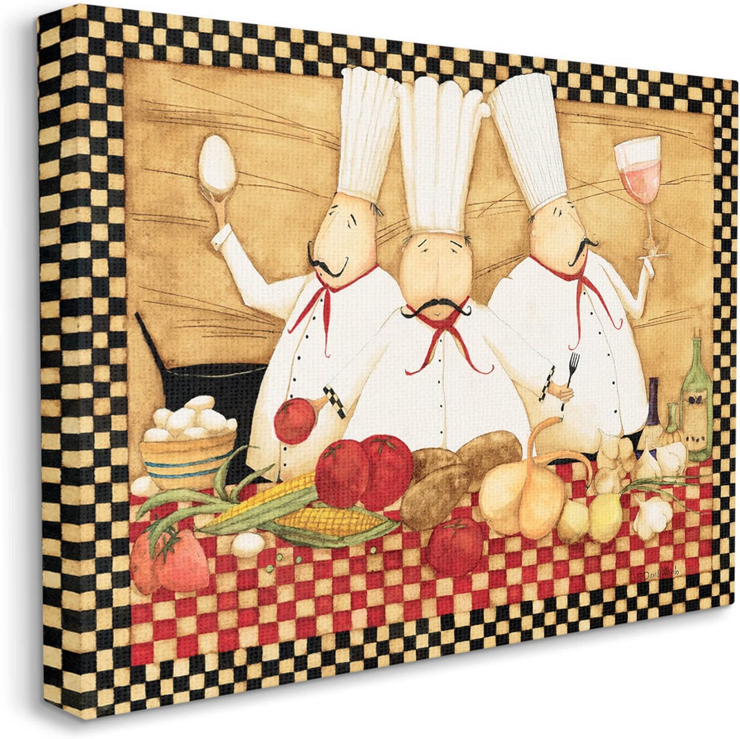Vintage Chefs Checkered Kitchen Canvas Wall Art, 20" x 16"