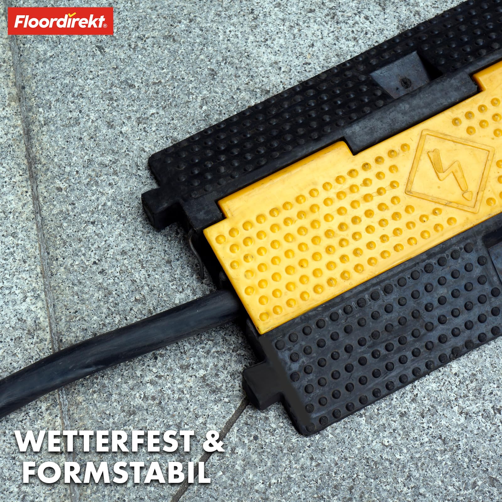 Floordirekt Kabelbrücke Peak - wetterfeste Kabelbrücke überfahrbarer Kabelschutz bis 7,5t für die Baustelle, aus Hartgummi (2 Kanäle, aufklappbar)