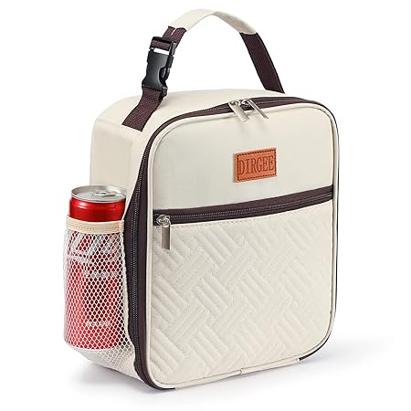 DIRGEE Lunch Bag for Women Insulated Lunch Bag For Men Adults Small Lunch Bag for Office Work - Leakproof Freezable Cooler Bag Reusable Portable Lunch Box (White)
