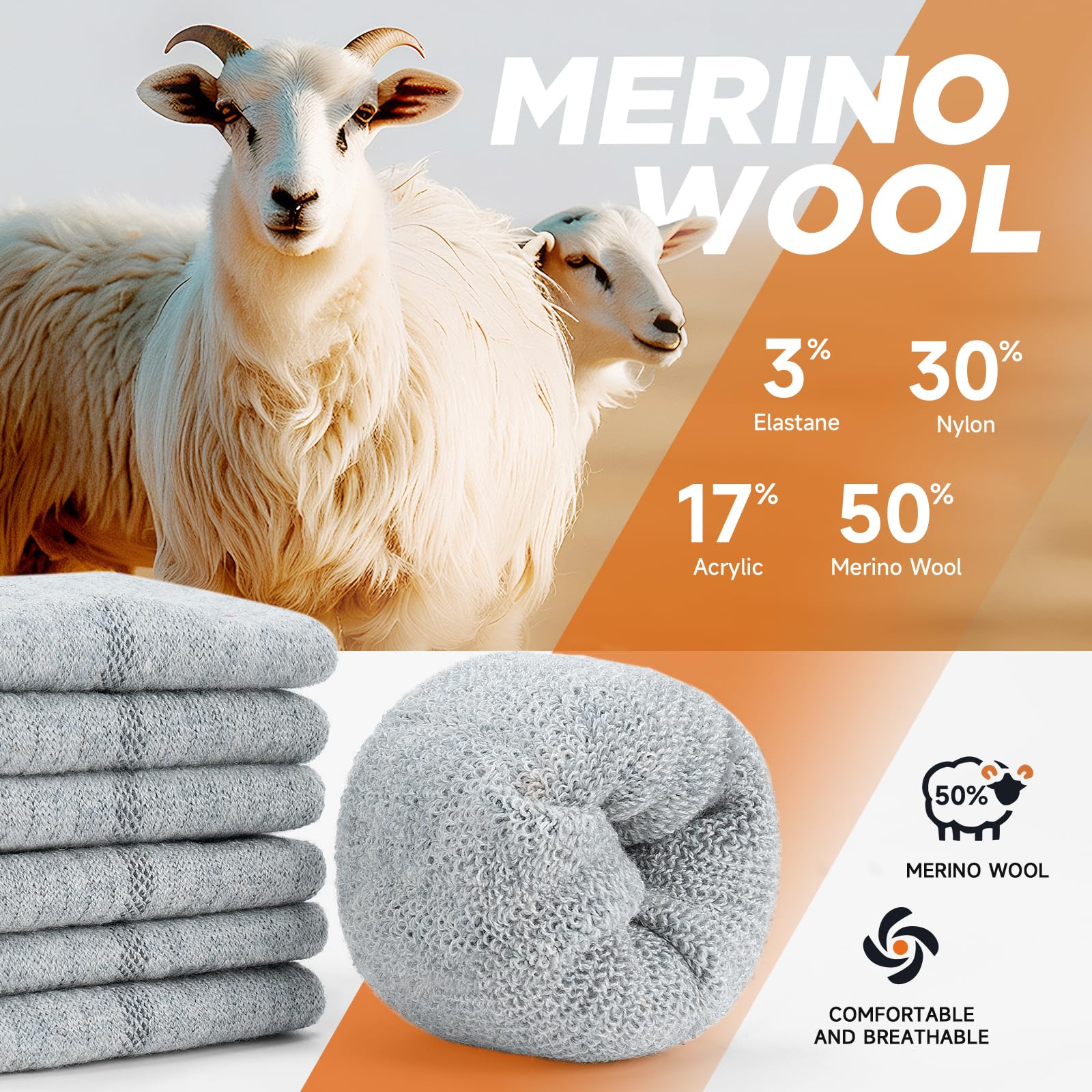 TANSTC Calzini Calze Uomo Donna Calze Antiscivolo Da Trekking In Lana Merino, Calzini Running Uomo Donna, Calze Trail, 3 Paia, Taglia 47-50, 35-38, 39-42, 43-46