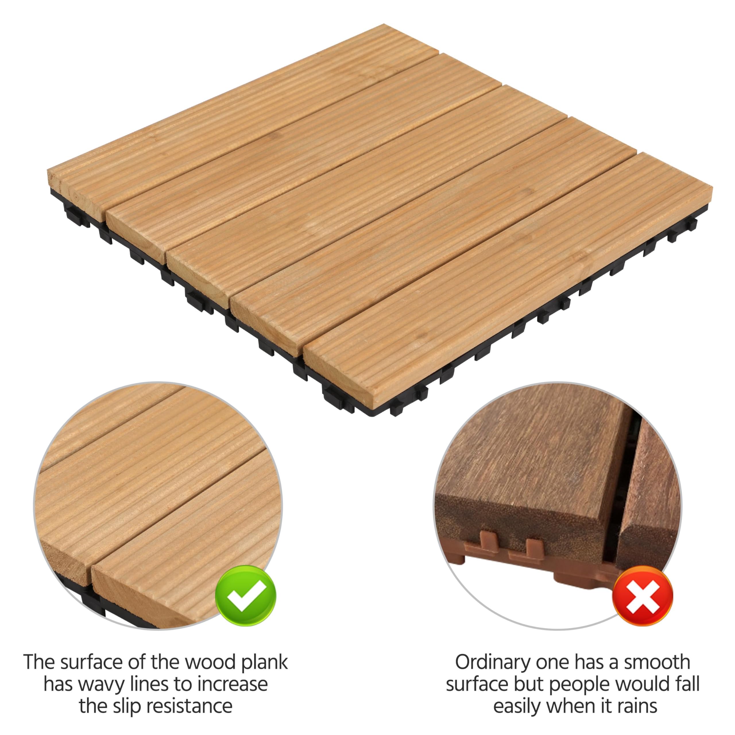 Yaheetech Piastrelle Esterno 30x30 cm 11 Pezzi Legno Pavimento Giardino ad Incastro 1 m² per Balcone Terrazza Patio Tagliabile Marrone