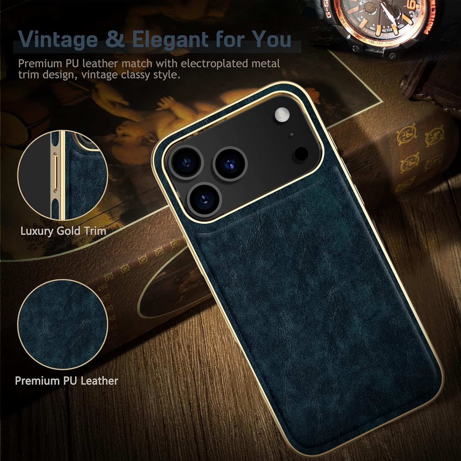 LOHASIC Magnetic for iPhone 17 Pro Max Case, Compatible with MagSafe, Modern Aesthetic Leather Design, Non-Slip Grip Protective Cover Phone Case for i Phone17 Pro Max 6.9" 2025 - Petrol Blue - Image 3