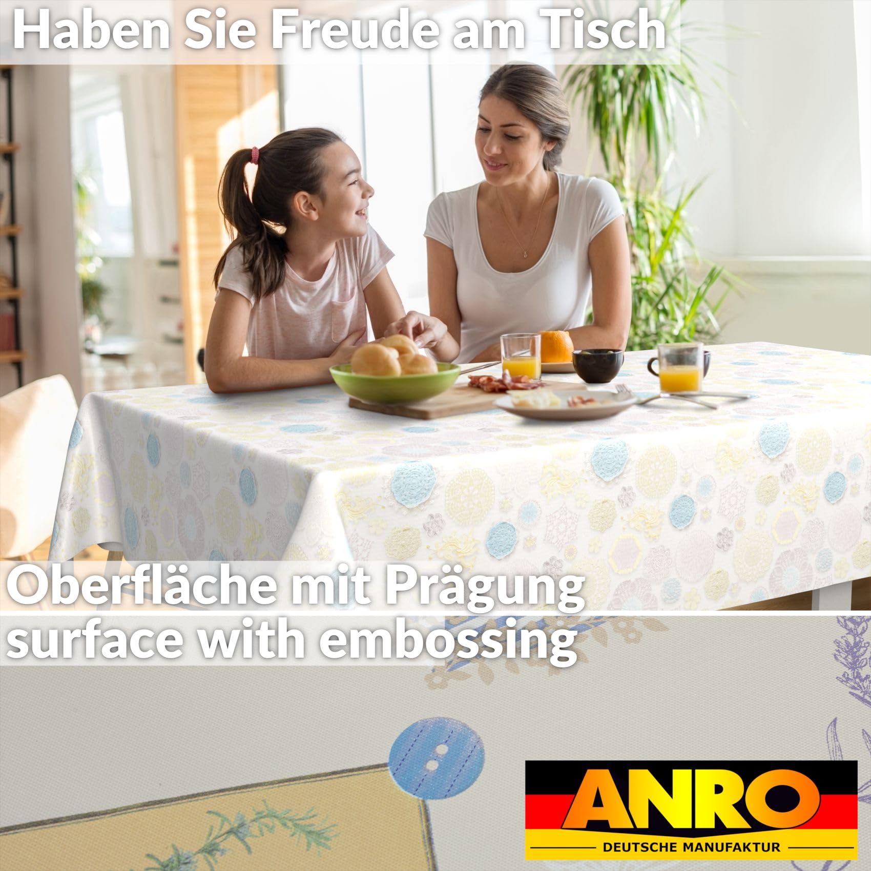 ANRO Oilcloth Tablecloth, Washable, Oilcloth, Garden Tablecloth, Outdoor, Indoor, 200 x 140 cm, Cut Edge Lace - Image 3