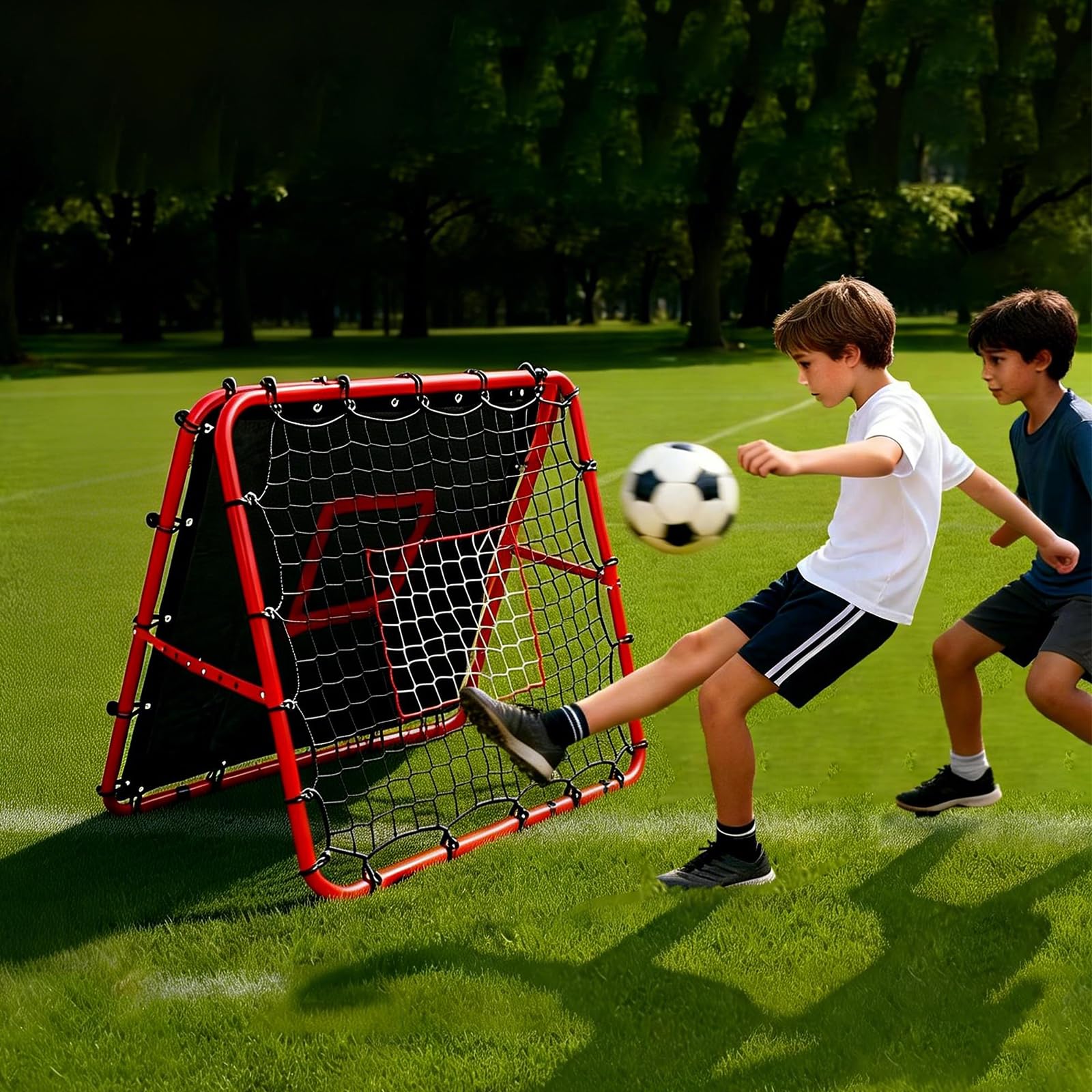 Rebounder für Fußball Doppelseitiges und Verstellbares fußball rebounder 100 x 100 x 87 cm Rückstoßziel Tragbares Fußball Trainingsgerät Fußballtor für Schuss Pass und Ballannahmetraining