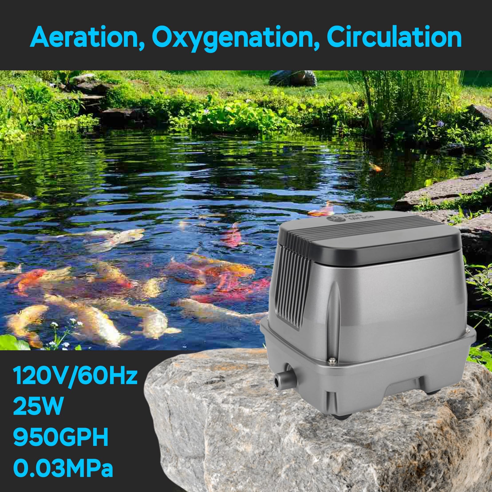 AquaMiracle Bomba de aire lineal, 950GPH Pond Bubbler Bomba de aire séptica, aireador de estanque de bajo consumo para estanques al aire última intervensión, acuarios, hidropónicos, tratamiento de