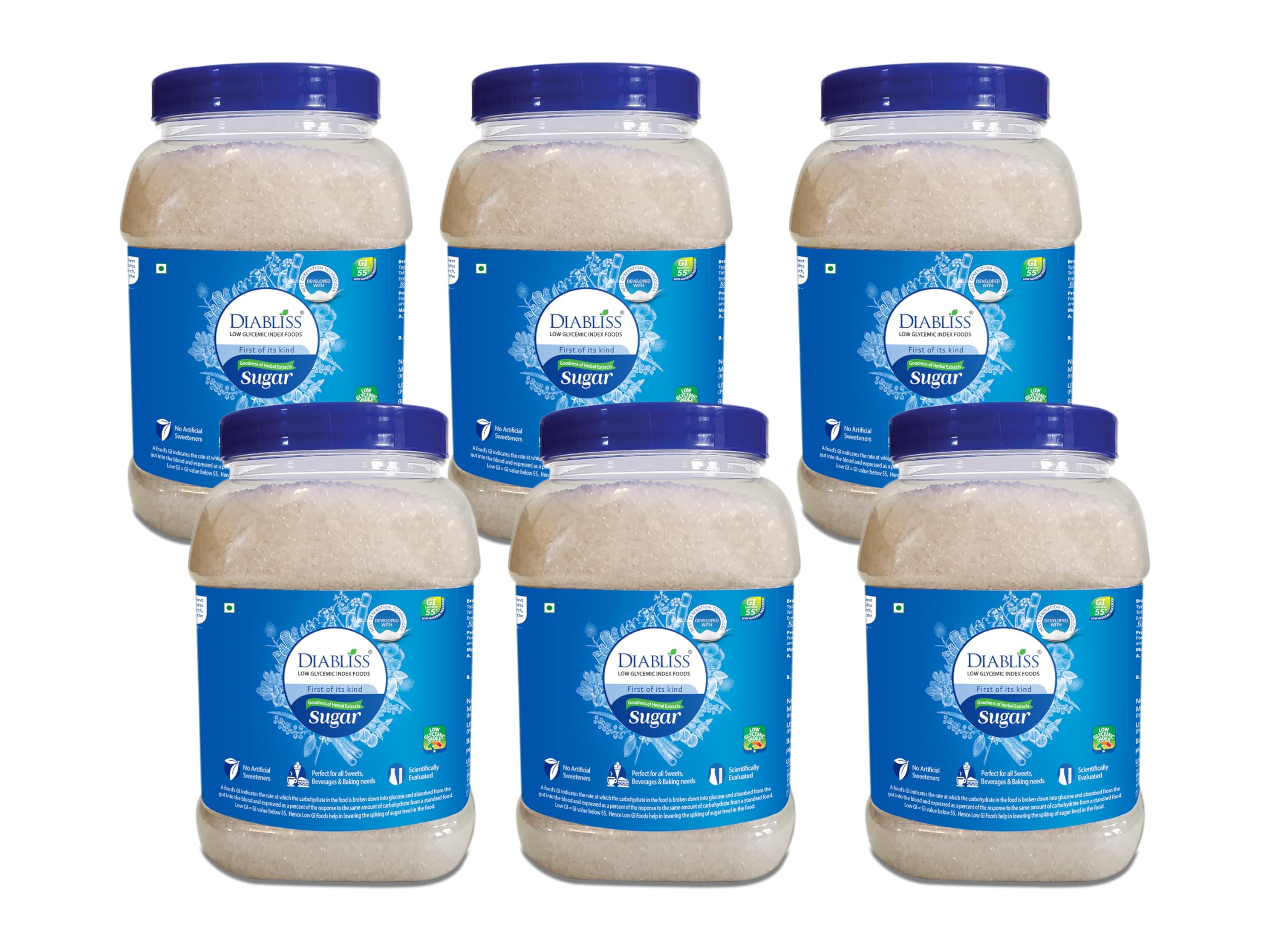 Diabliss Herbal Cane Sugar - Free from Chemicals/Artificial Sweeteners - Low Glycemic Index (GI) - 1Kg Reusable Jar (6)