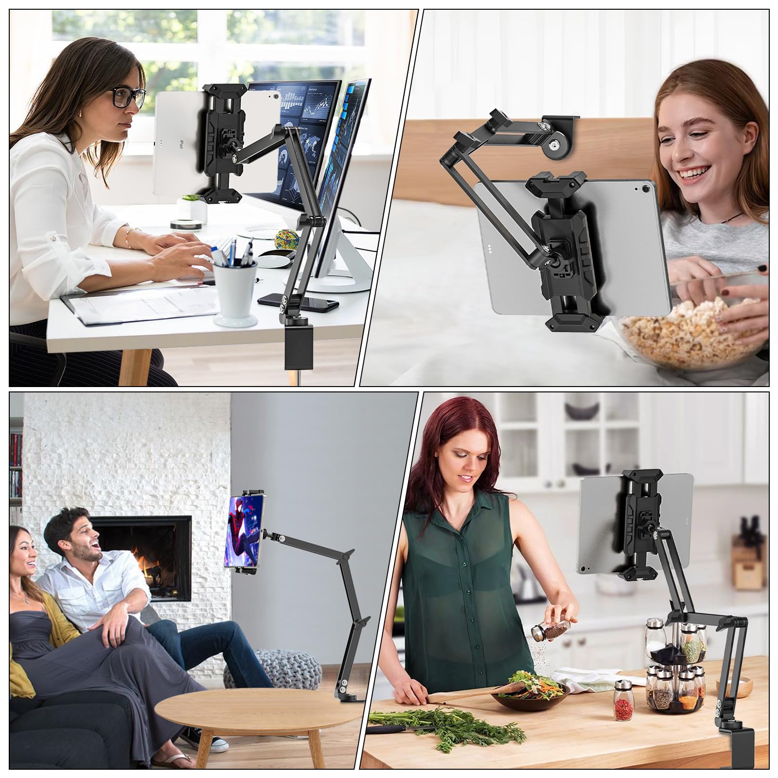 Soporte Tablet Mesa, 360°Giratorio Soporte iPad Mesa con Brazos Metálicos, Soporte Tablet Cama para iPad Pro/Air/Mini, 4.7"-13.5" Tablets