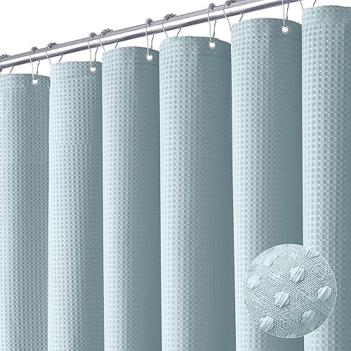 Dynamene Cortina de ducha de tela azul niebla, cortinas de ducha de tela resistente con textura de gofre para baño, juego de cortinas de baño de