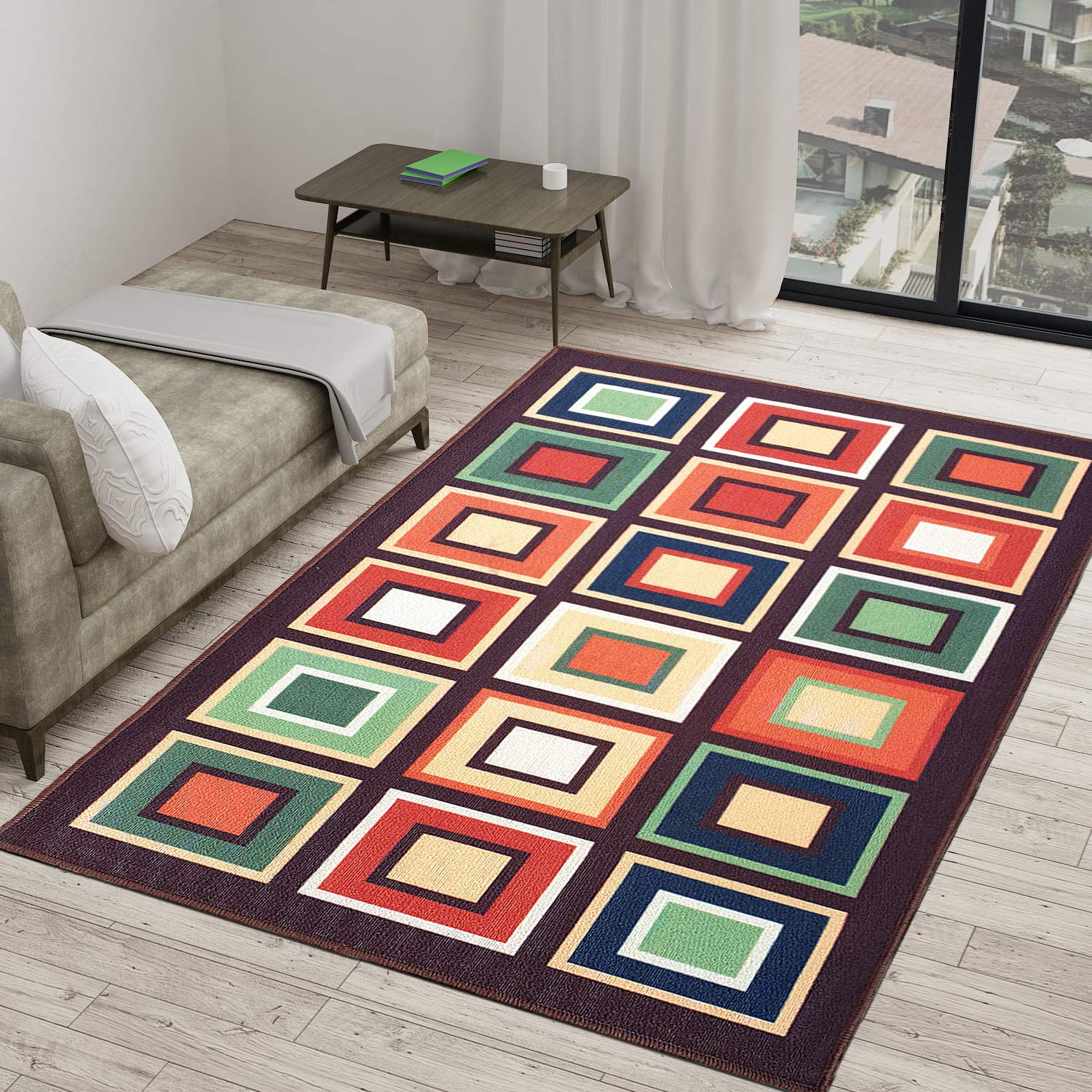 Status Contract Rugs for Living Room|3D Printed Carpet for Living Room Decor|Anti Skid Backing Home Essentials|Aesthetic Vintage Decor Carpet for Bedroom | White/Green/Ornage | 3X5 (Fit)