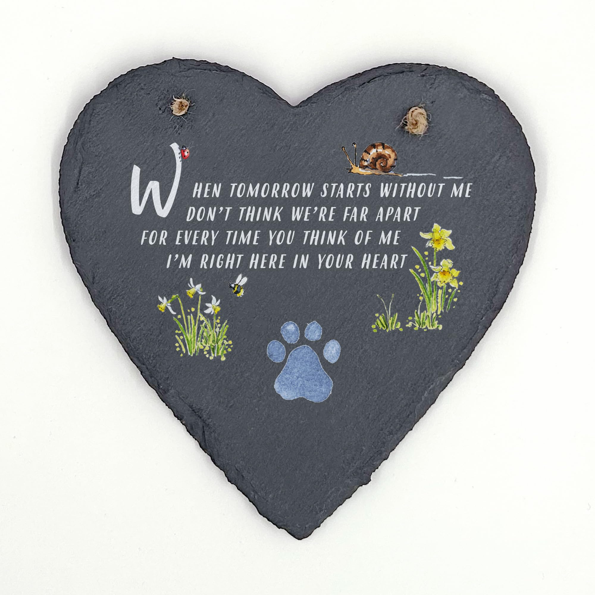 Image Industry Paw Print Memorial Slate Heart Keepsake – Pet Remembrance Plaque Sympathy Gift Dog Cat Memorial Hanging Ornament