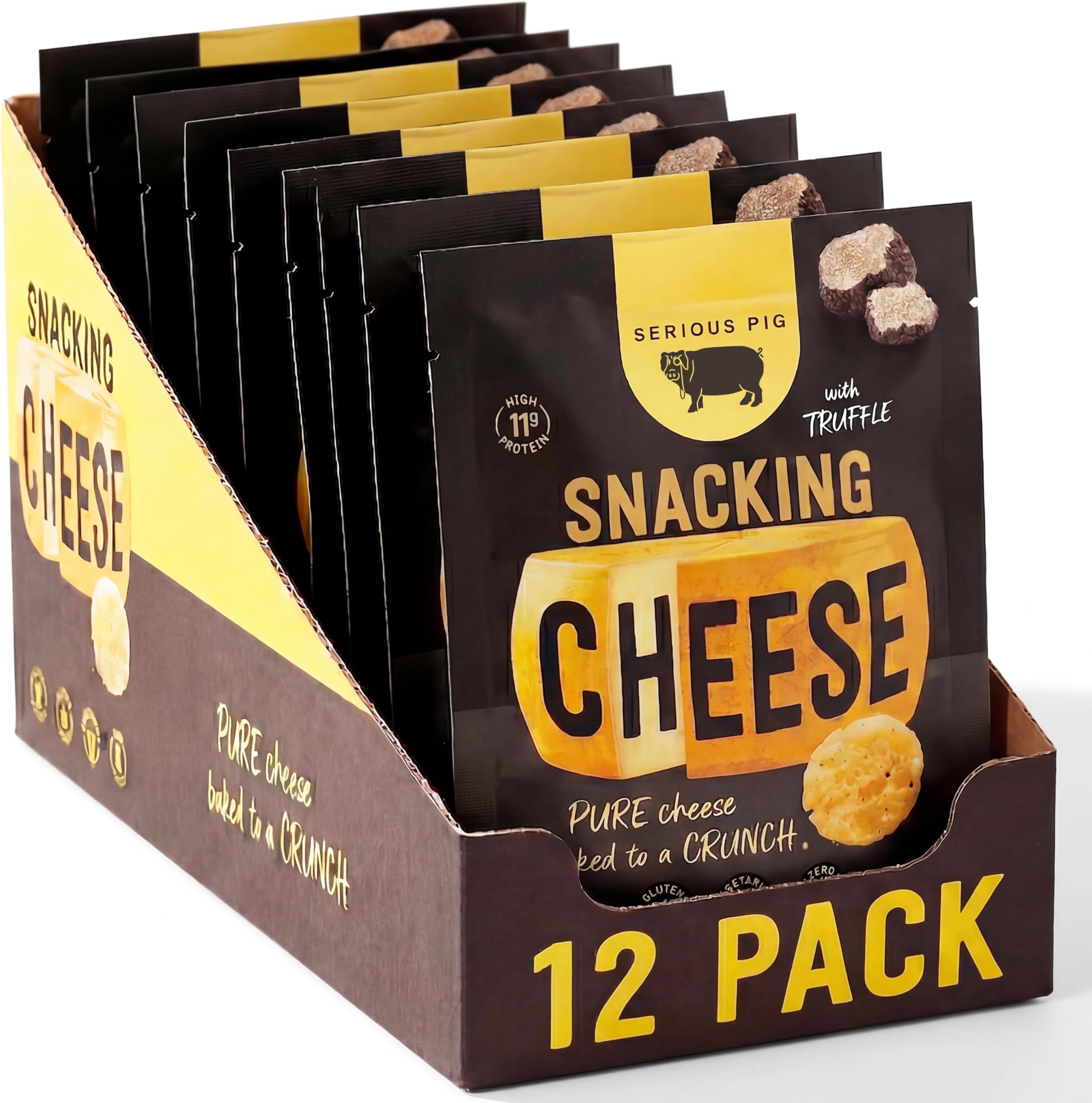 Serious Pig Snacking Cheese Truffle Flavour - Pure Cheese Crisps High Protein Zero Carb (12 x 24g)