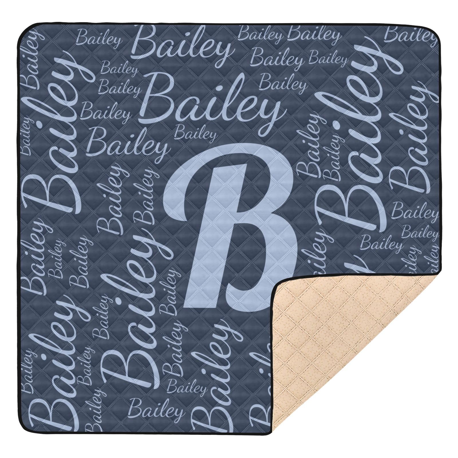 Navy Blue Custom Foldable Baby Play Mats for Floor Soft Crawling Non-Slip Cushioned Customized Activity Gym 50x50 Playpen Mat for Kids Infants Toddlers