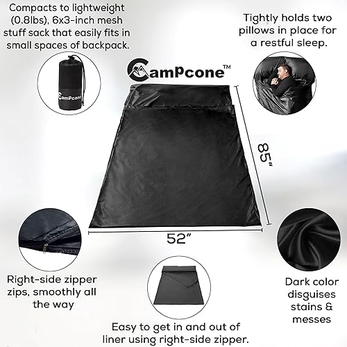 Miniatura 5 de Forro de saco de dormir sedoso para clima fríocálido, sábanas de viaje XL para hotel de 85 x 52 pulgadas, saco de dormir ligero con cremallera y