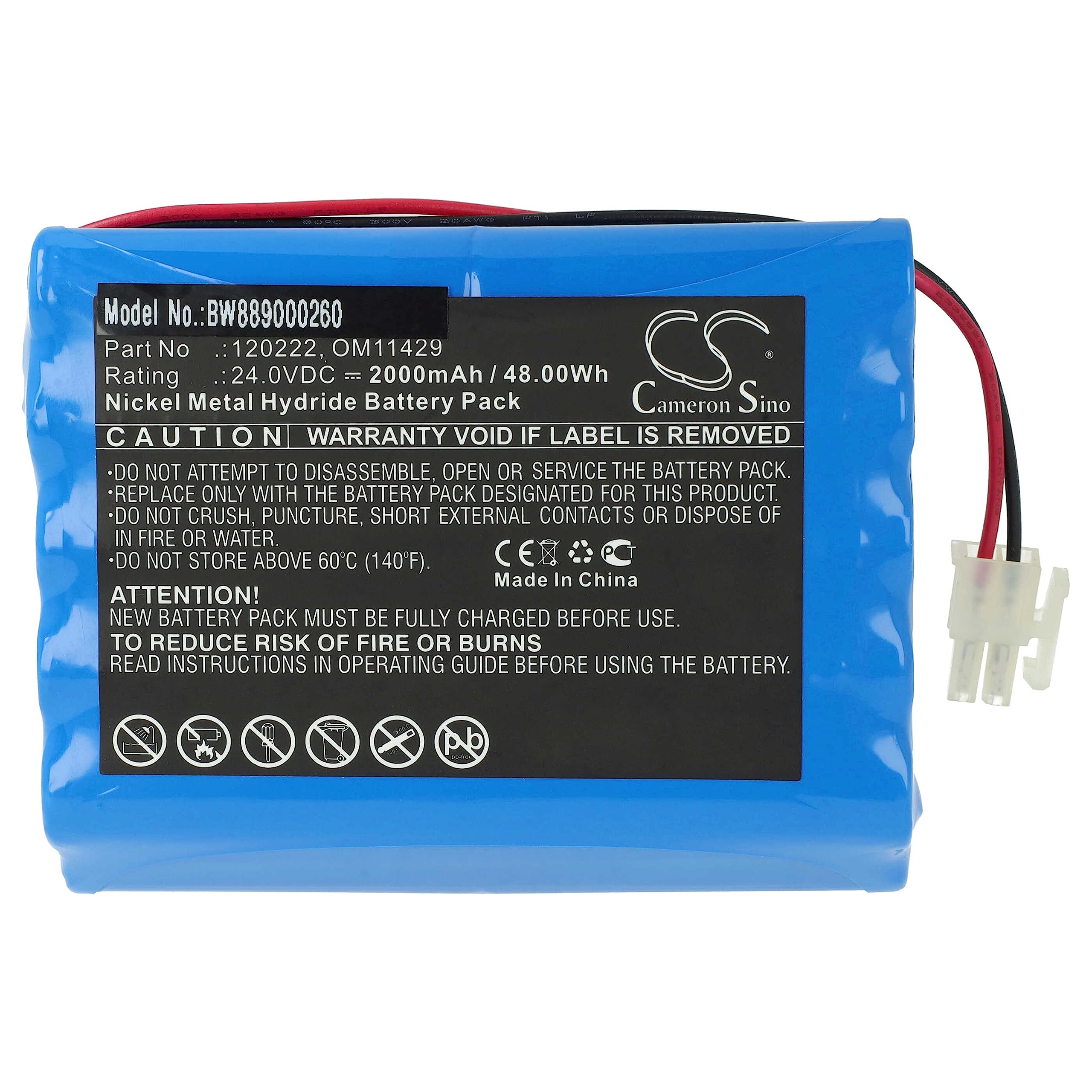 vhbw batteria sostituisce Cardioline AMED5062, AS30008, B11429, 0593, 120222, 1220211-01 per strumentazione medica (2000mAh, 24V, NiMH)