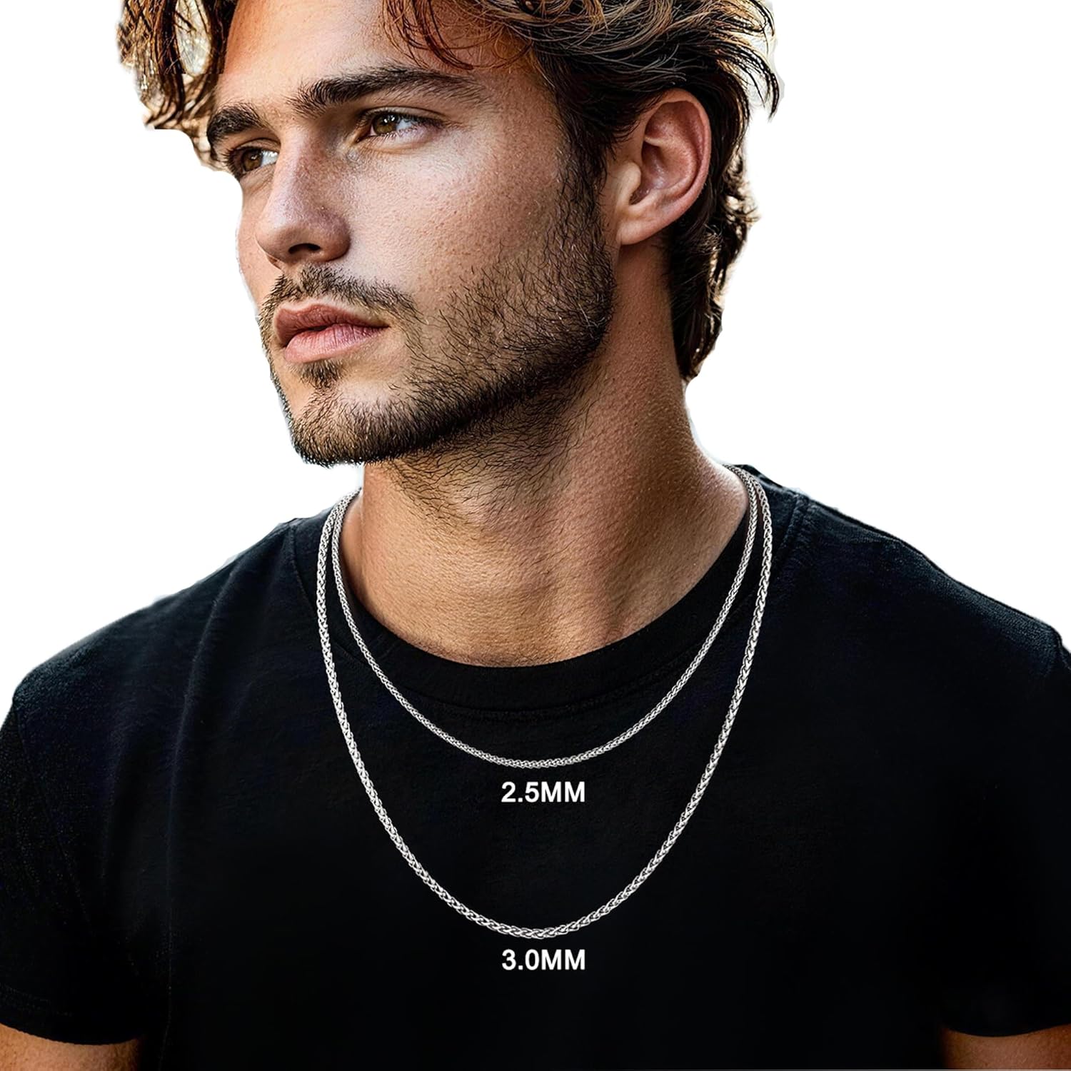 sovesi Wheat Necklace Chain for Men, Silver Plated Stainless Steel Necklace, 2.5/3mm Width Chain for Men and Women, 16-28 Inches Length Gift Jewelry - Image 3