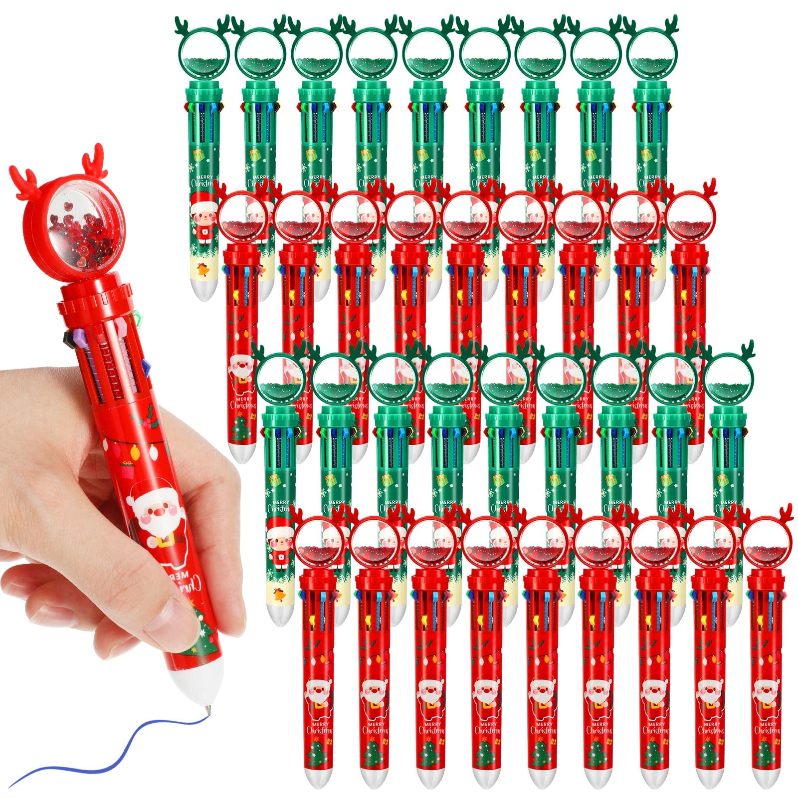 Queekay 36 Pcs 10 in 1 Multicolor Ballpoint Pens - Retractable Christmas Pens for Office, School, Children(Santa Style)
