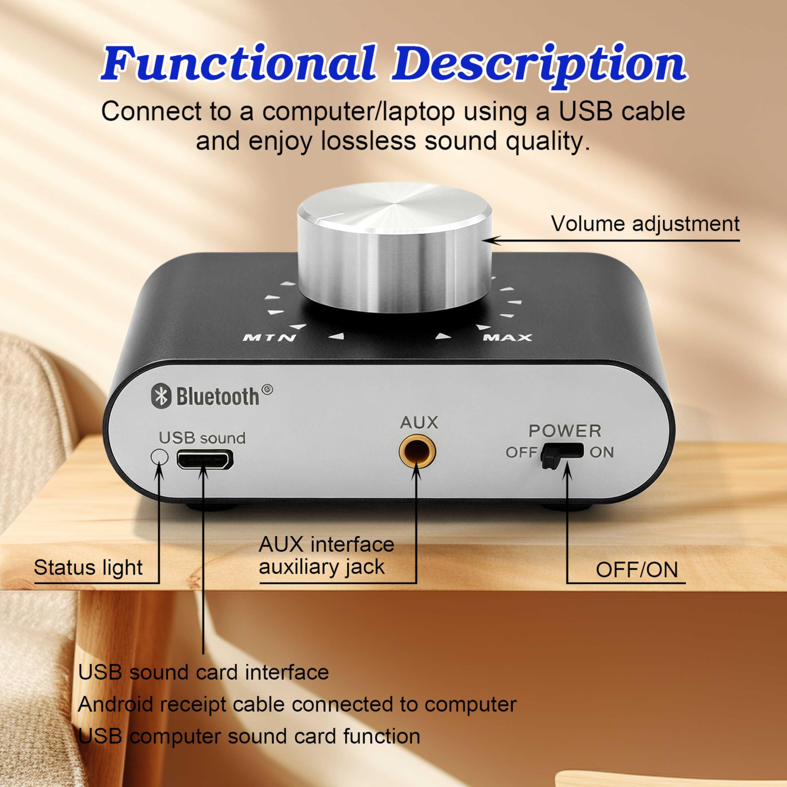Mini amplificatore Bluetooth, 50 W × 2 HiFi Stereo Amplificatore, amplificatore digitale con alimentatore di rete per sistema audio di casa e ufficio, altoparlante