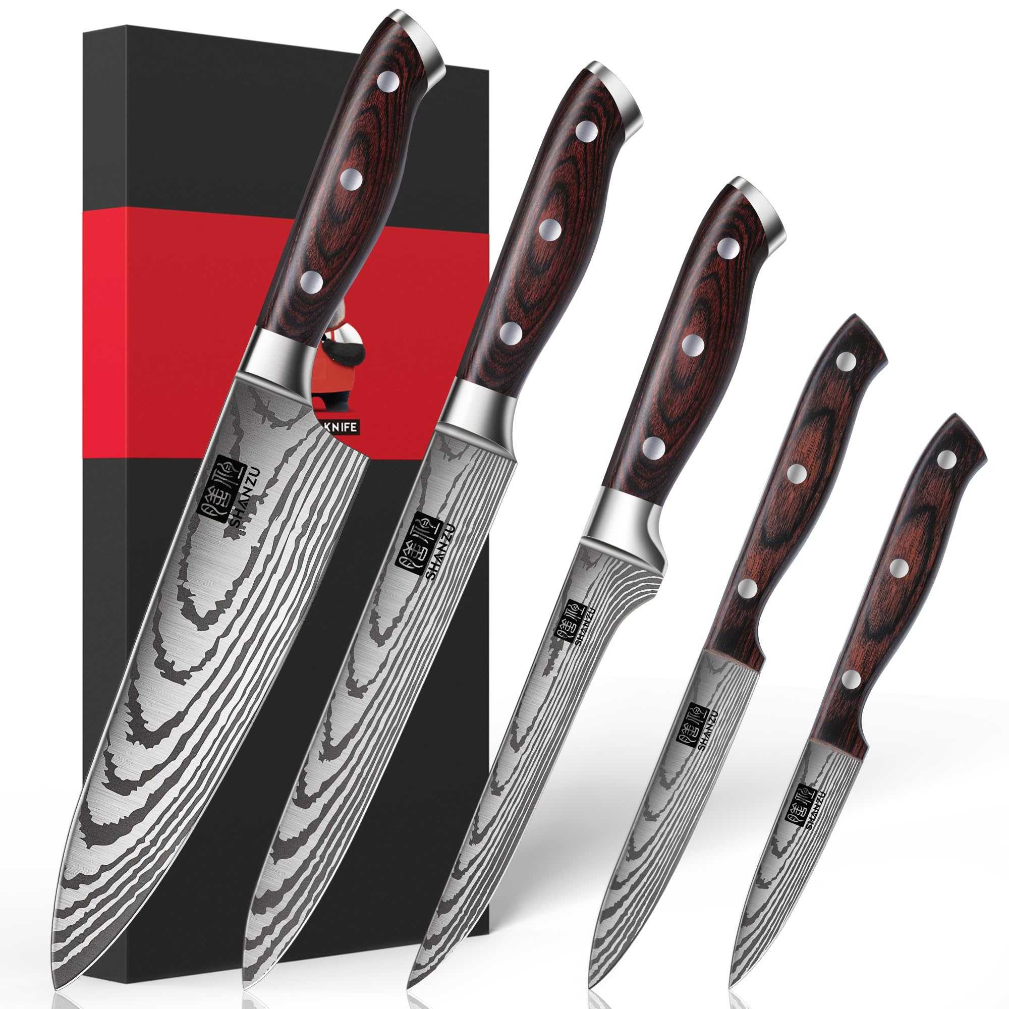 SHAN ZU Japanese Chef Knife Set 5 PCS, High Carbon Stainless Steel