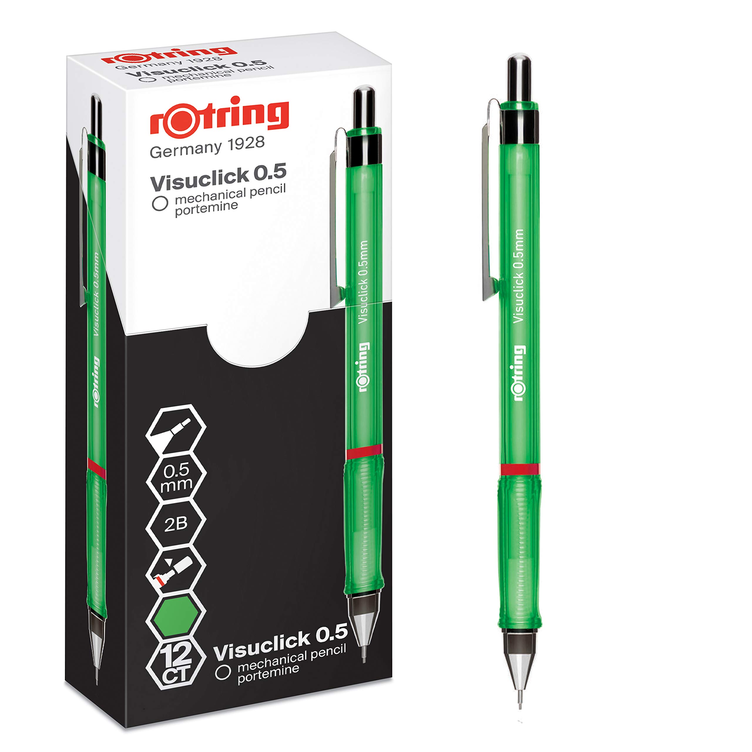 Rotring Visuclick - Matita Portamine, Mina 2B, 12 Pezzi, 0.5 mm, Arancione