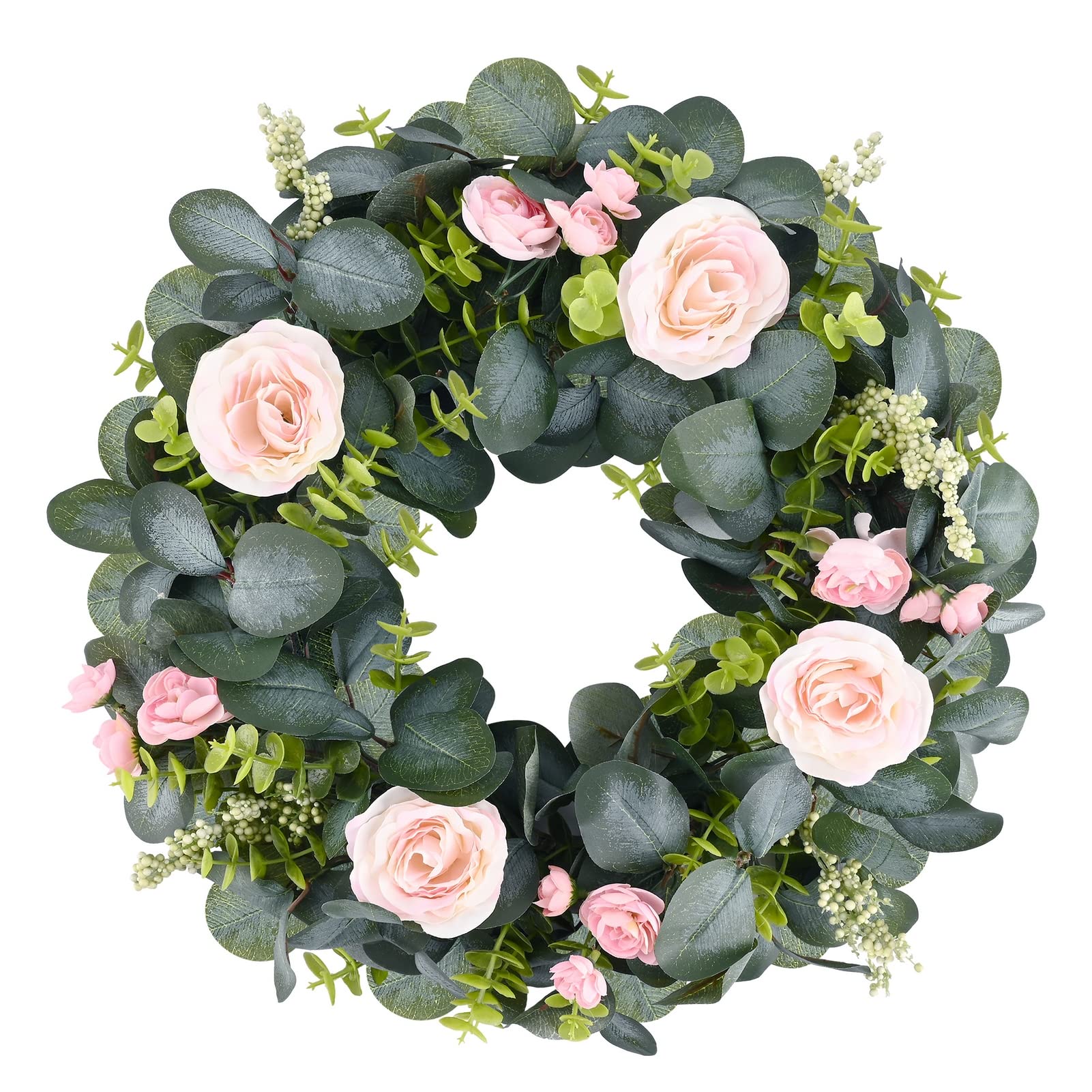 Front Door Wreath Eucalyptus, Eucalyptus Wreath 17'', Spring Summer Wreath for Wall, Faux Eucalyptus for Festival Celebration Porch Farmhouse Patio Garden Window Party Home Decor