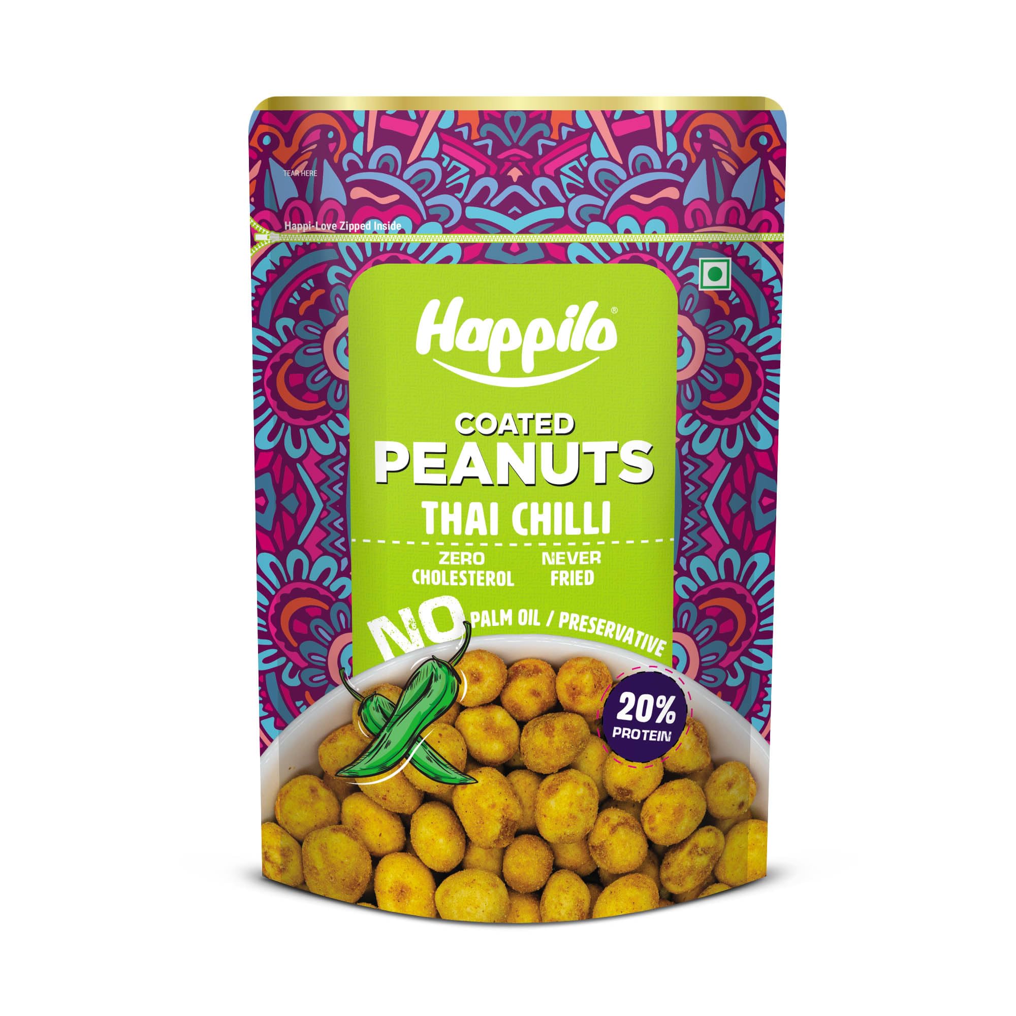 Happilo Premium Super Snack Thai Chili Peanut 150g, Crunchy and Nutty, High in Protein and Dietary Fibre