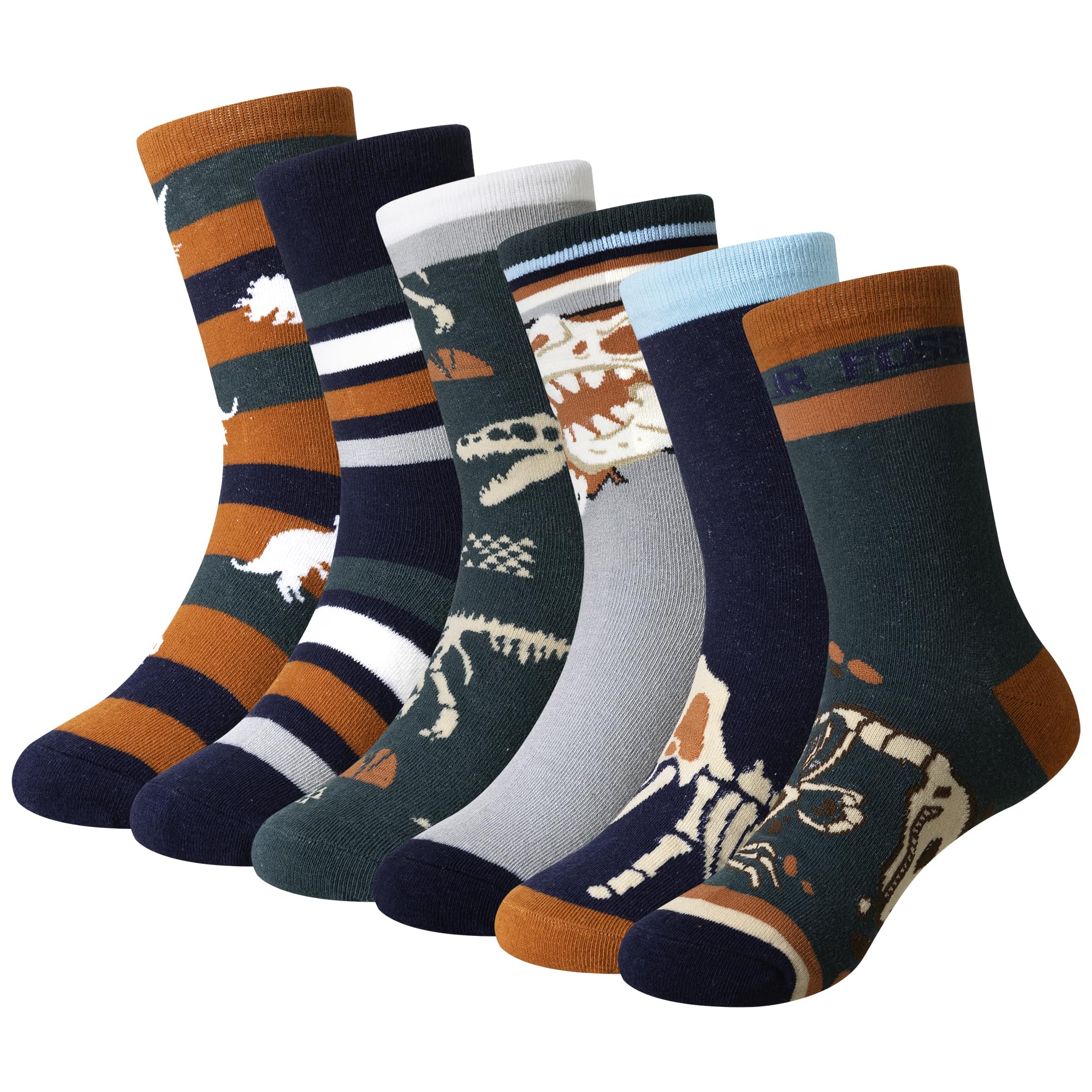 Lot de 6 paires de chaussettes en coton pour garçons - Motif animal - Doux et amusant - Tendance - Respirantes