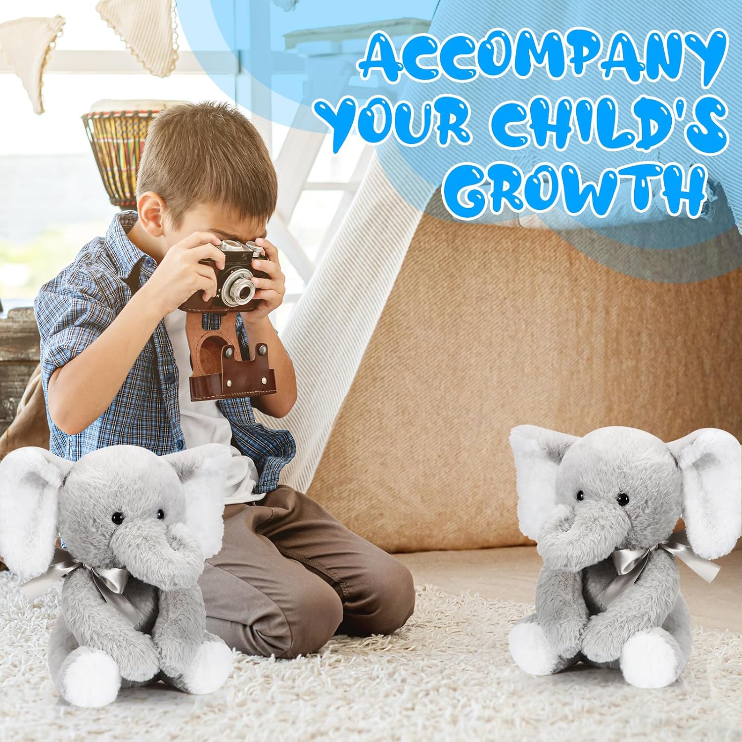 Jenaai 3 Pcs 10 Inch Gray Plush Elephant Stuffed Animal Toy Soft Cute Forest Animals for Valentine's Day Baby Shower Boys Girls Elephant Themed Birthday Party Supplies