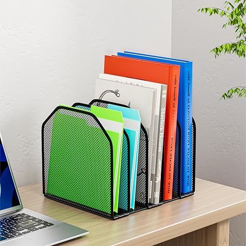 Miniatura 9 de Organizador de archivos de escritorio, organizador de escritorio vertical ajustable de 5 secciones, clasificador de archivos, estante vertical de