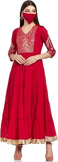 BIBA Women A-Line Floor Length Cotton Fusion Wear Dress Price In India