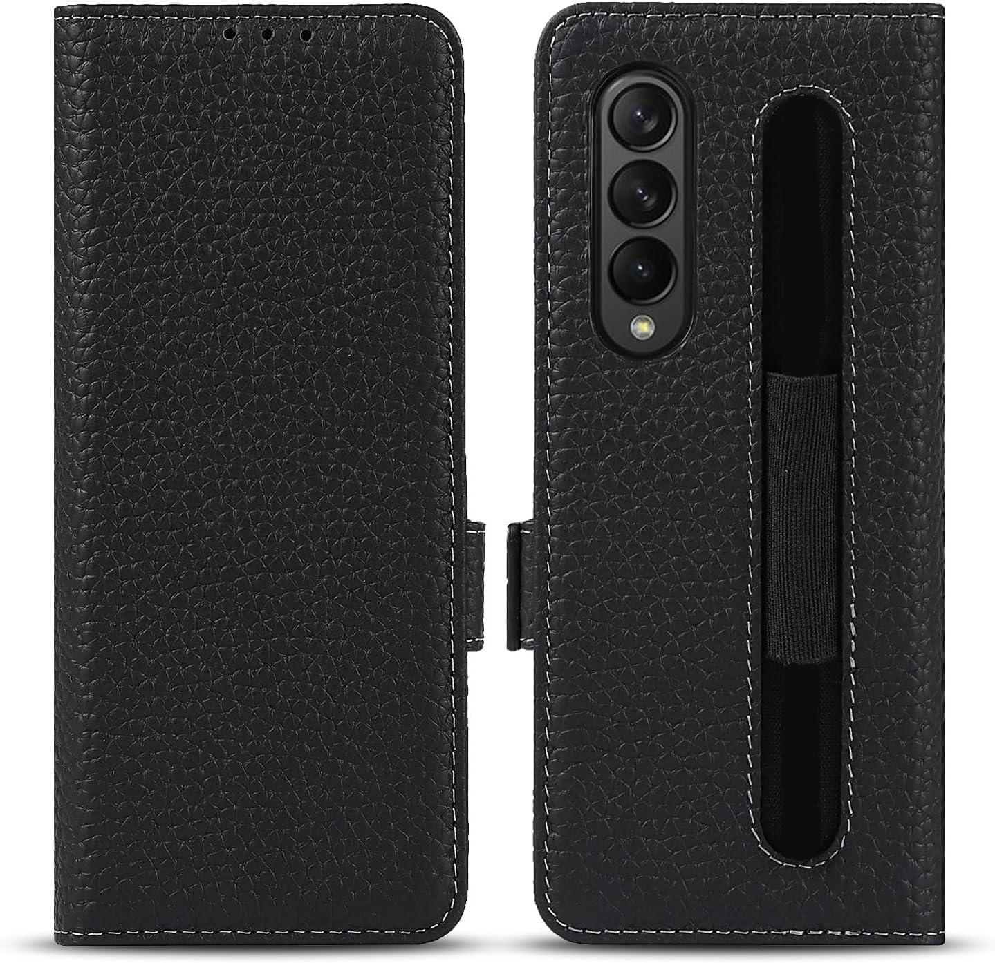 ONNAT-Leather Wallet Case for Samsung Galaxy Z Fold 4 with Card Holder and Stylus Slot Flip All-Round Protection Shell (Gold)
